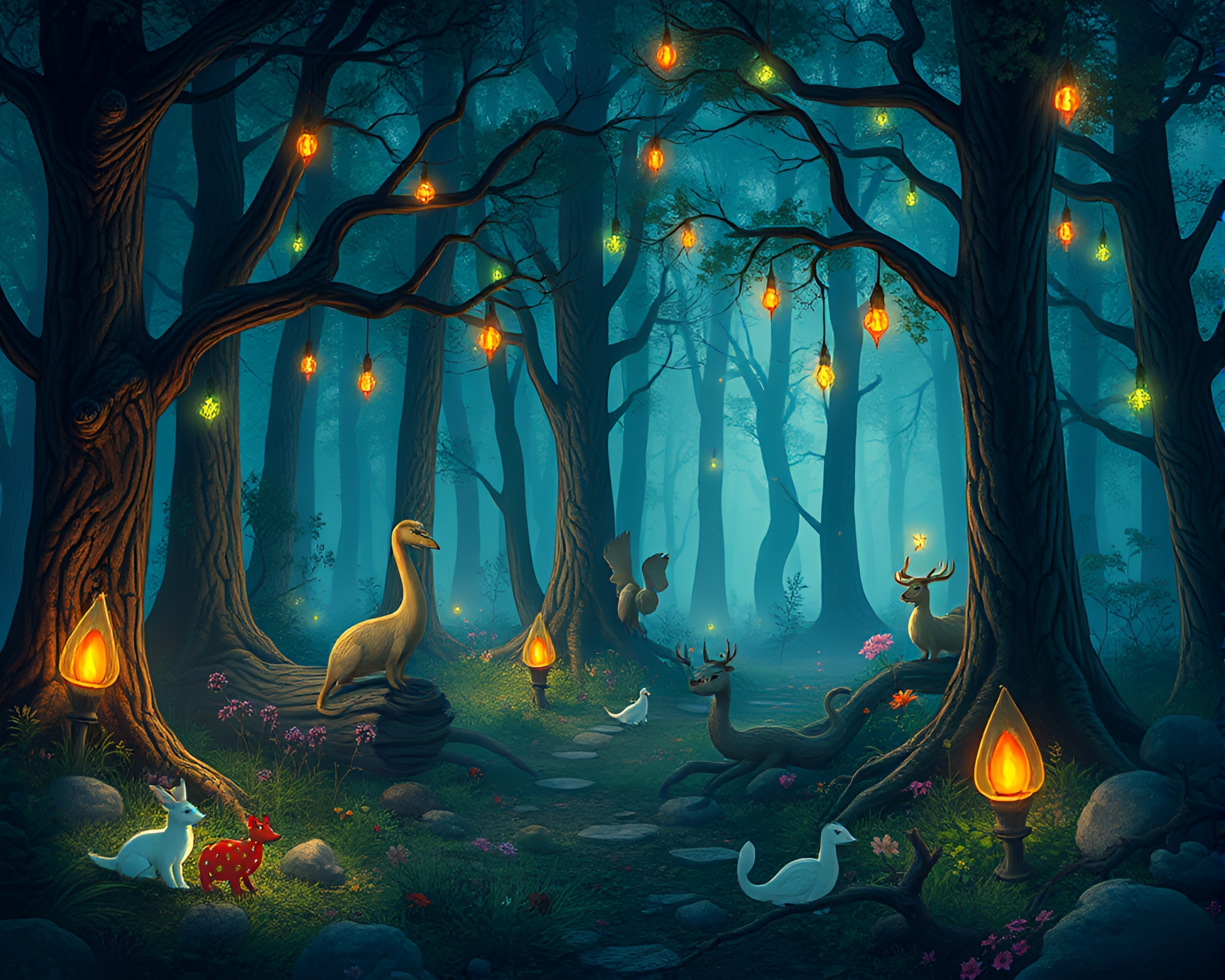 Enchanting Forest Fantasy Illustration – free AI stock image