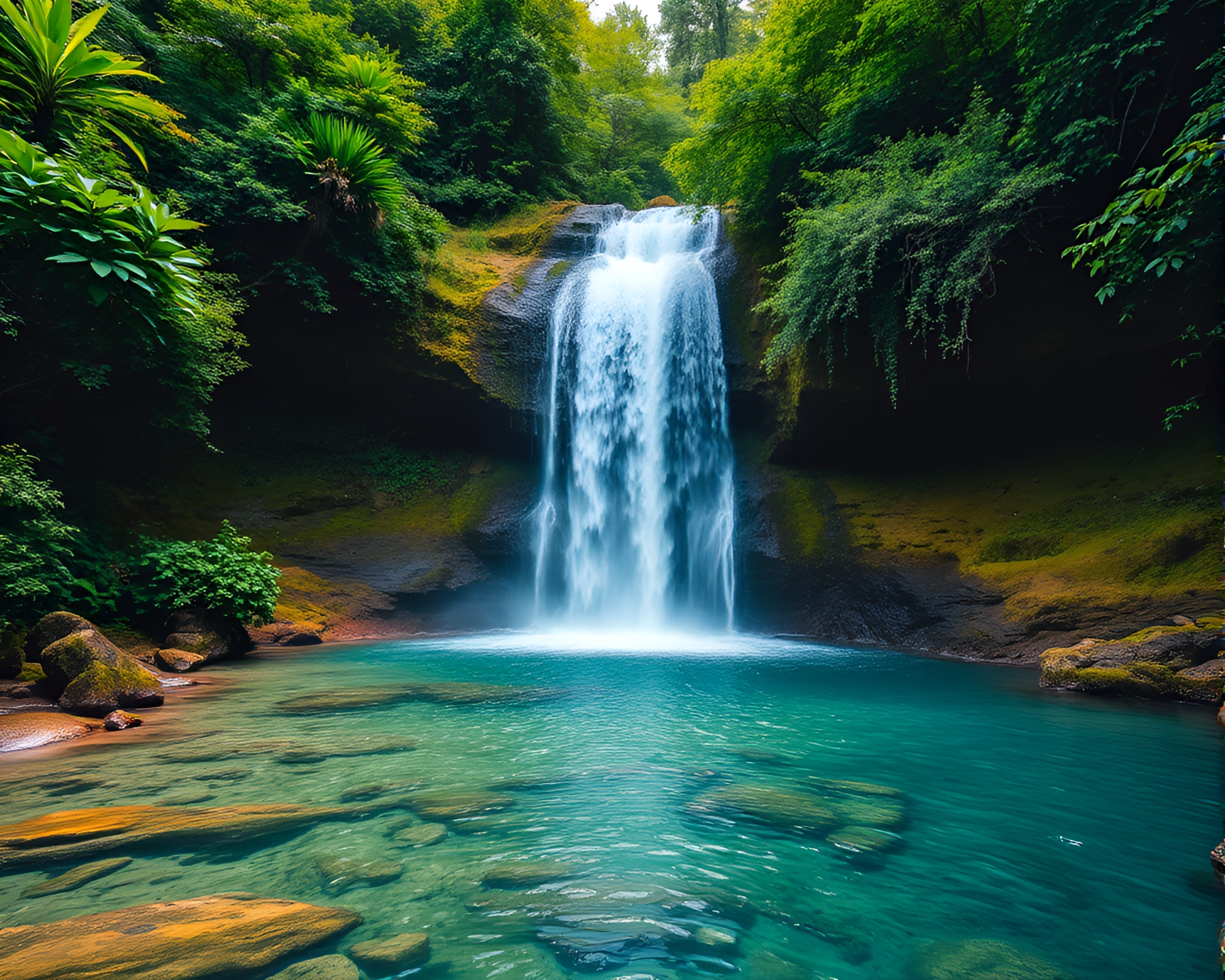 Gorgeous Waterfall in Lush Green Forest – free AI stock image