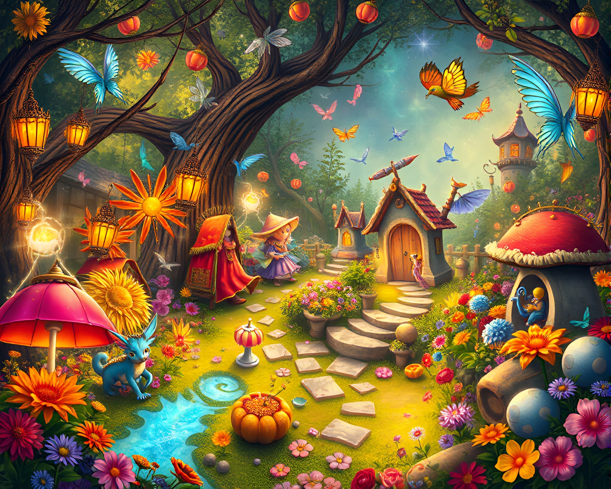 Vibrant Fantasy Illustration with Magical Elements – free AI stock image