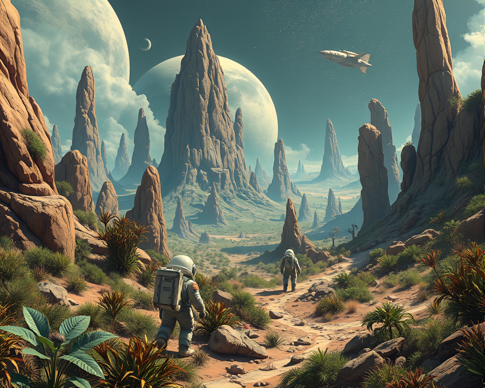 Intriguing Alien Planet Landscape Exploration – free AI stock image