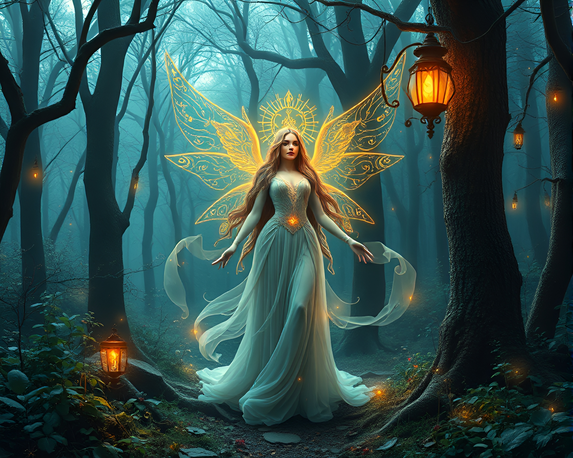 Ethereal Goddess in Misty Forest – free AI stock image