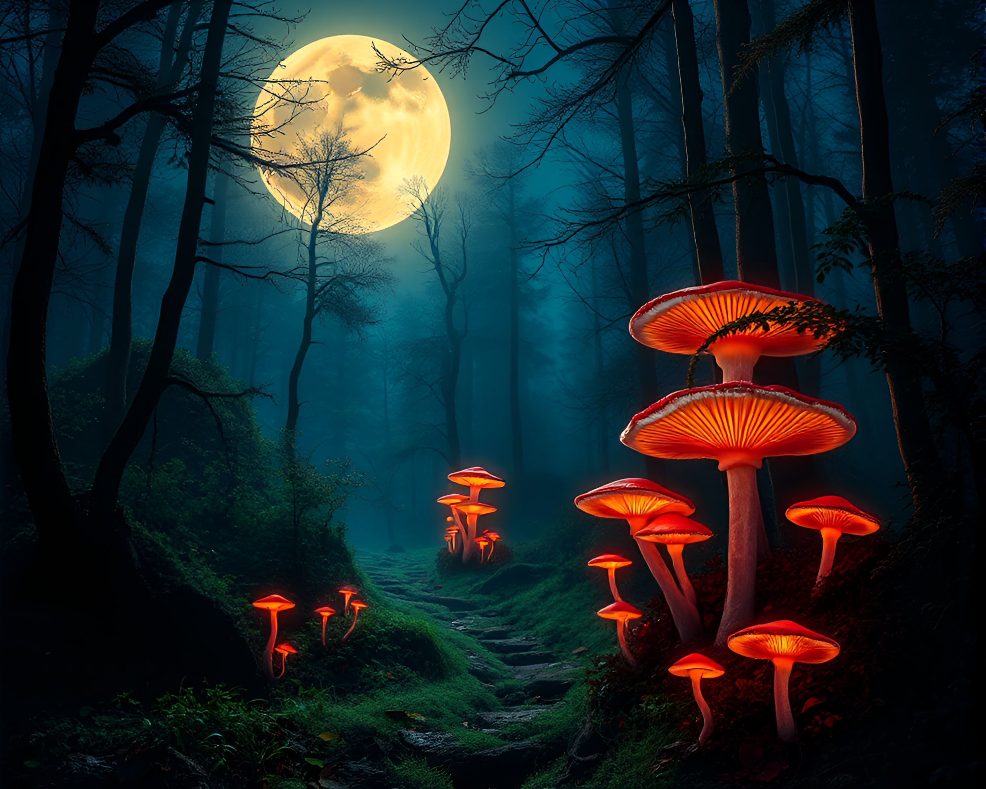 Enchanted Forest Under Moonlight – free AI stock image