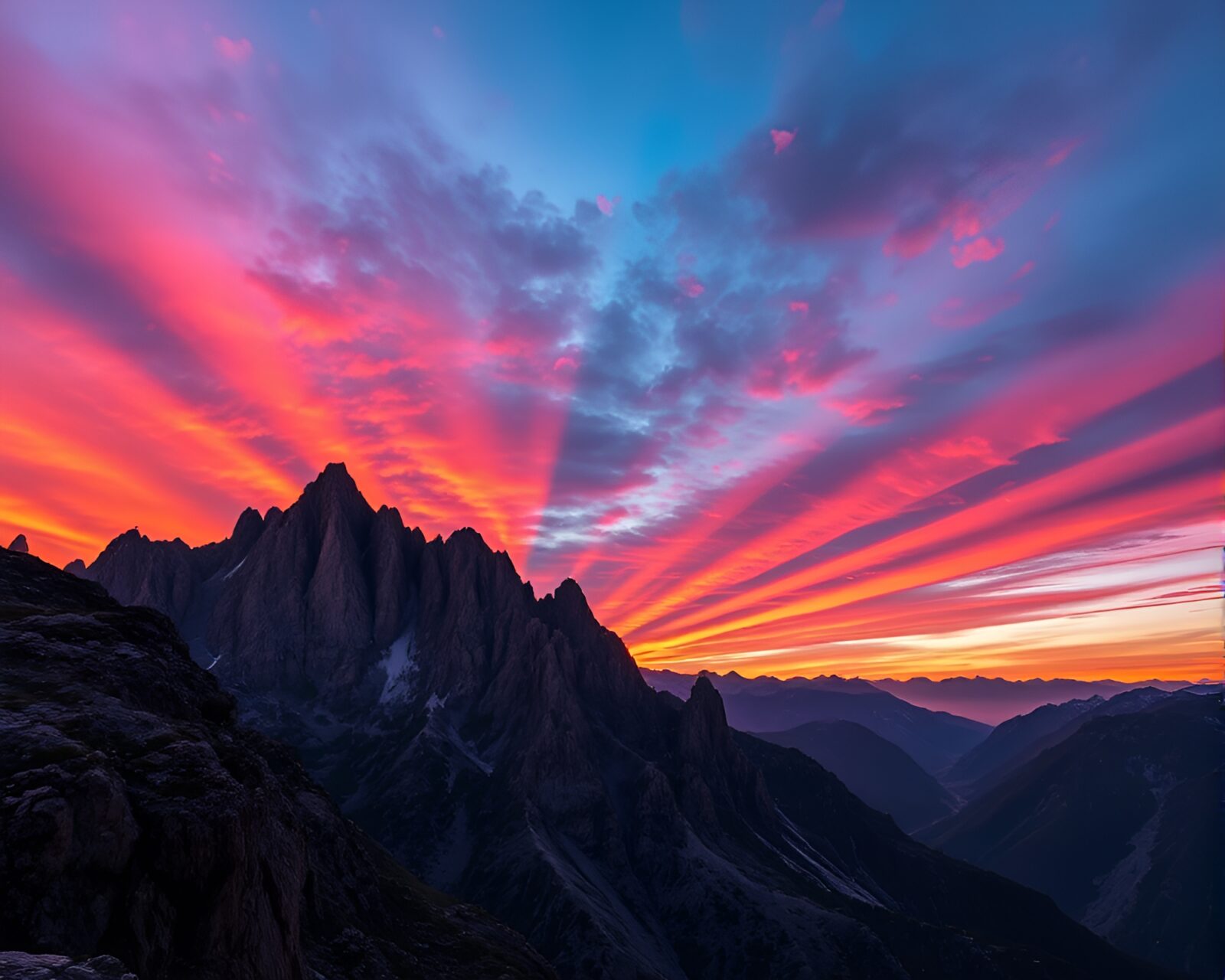 Majestic sunset casting colorful hues over rocky terrain