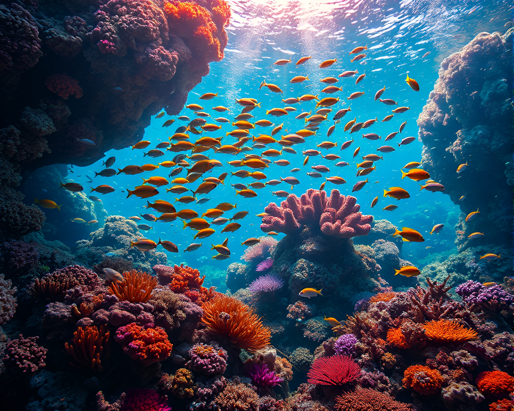 Enchanted Underwater Coral Reef with Colorful Marine Life – free AI stock image