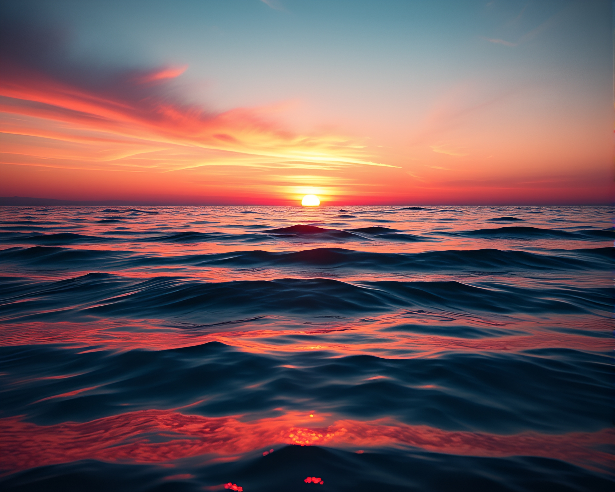 Serene Sunset Over Calm Ocean Waves – free AI stock image