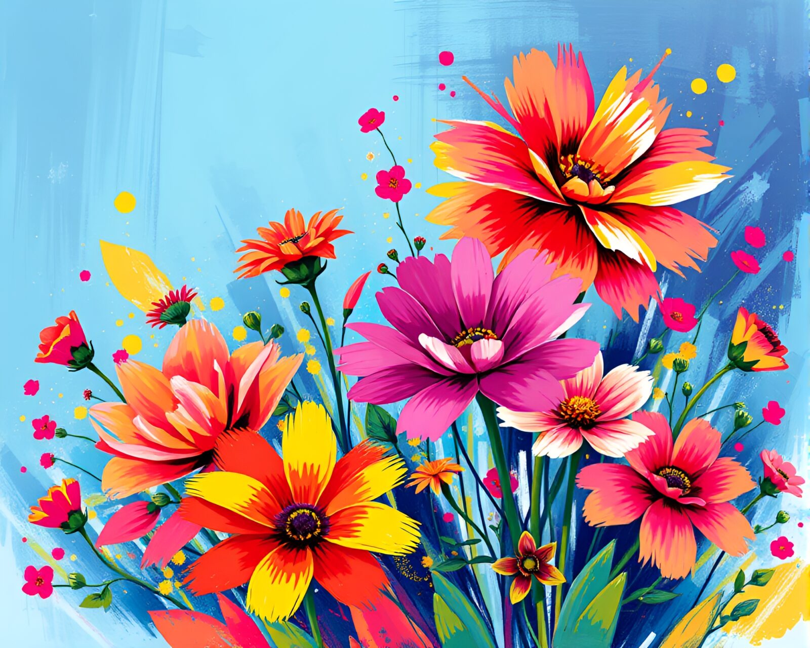 Colorful Blooming Flowers in Motion with Dynamic Brushstroke Style
