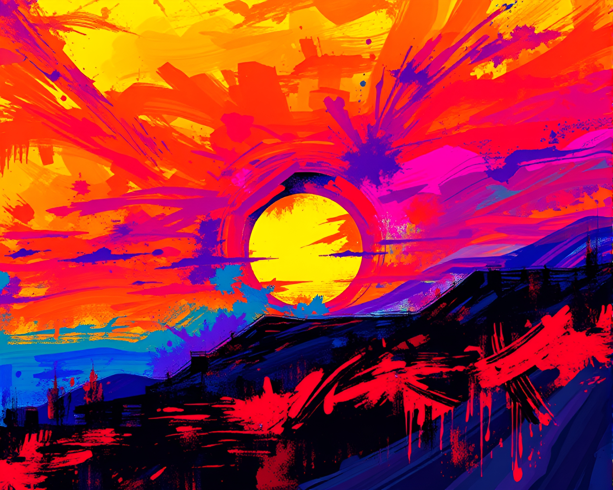 Vibrant Sunset in Abstract Artwork – free AI stock image