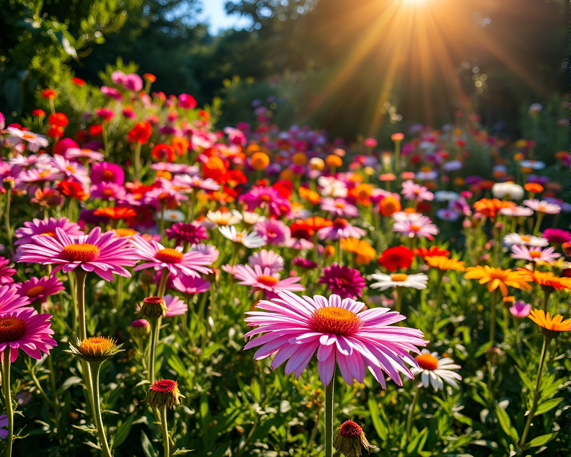 Vibrant Floral Garden Bursting with Colorful Blooms – free AI stock image