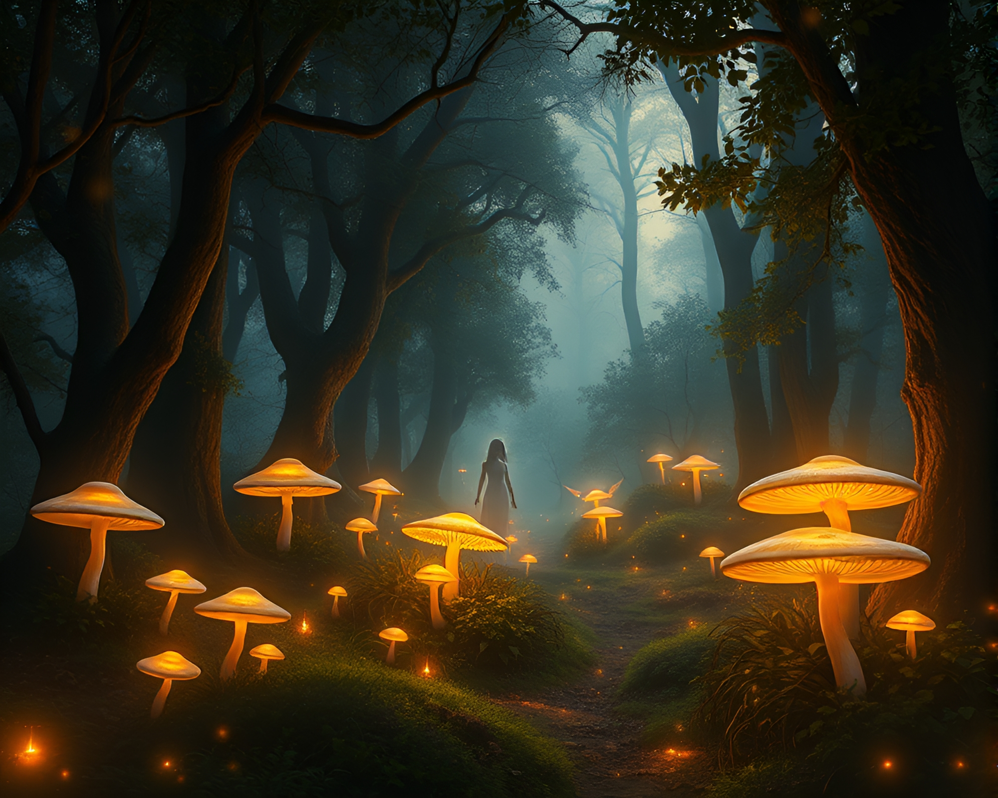 Ethereal Forest Fantasy Landscape at Twilight – free AI stock image