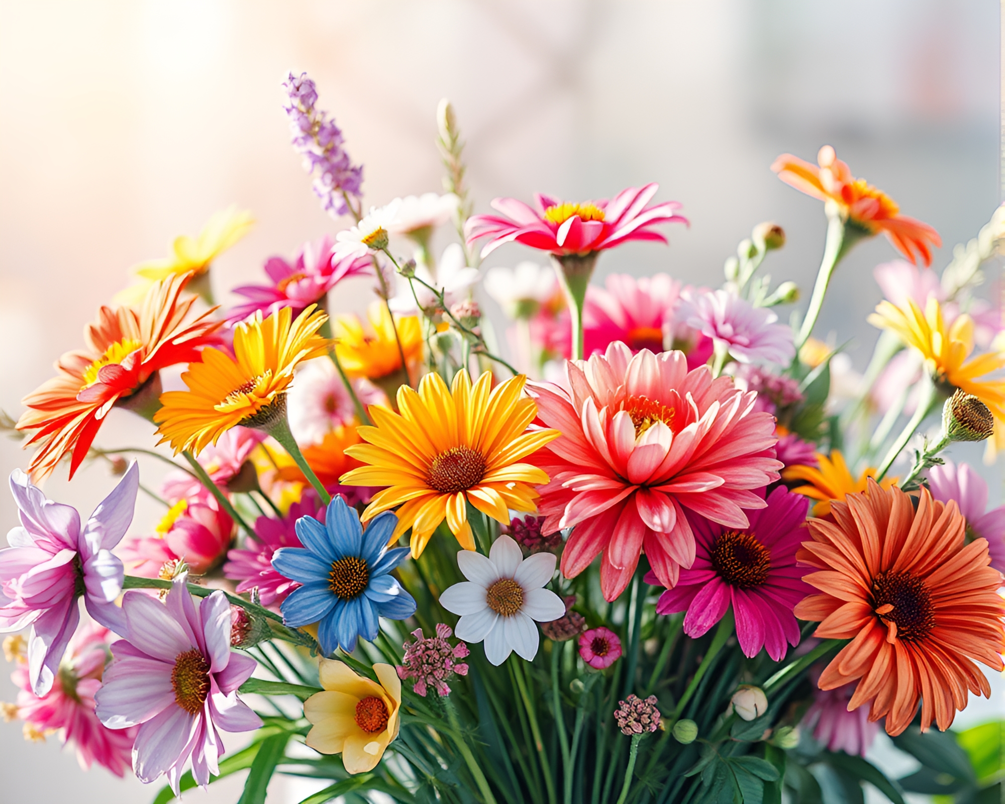 Vibrant bouquet of flowers in watercolor style – free AI stock image