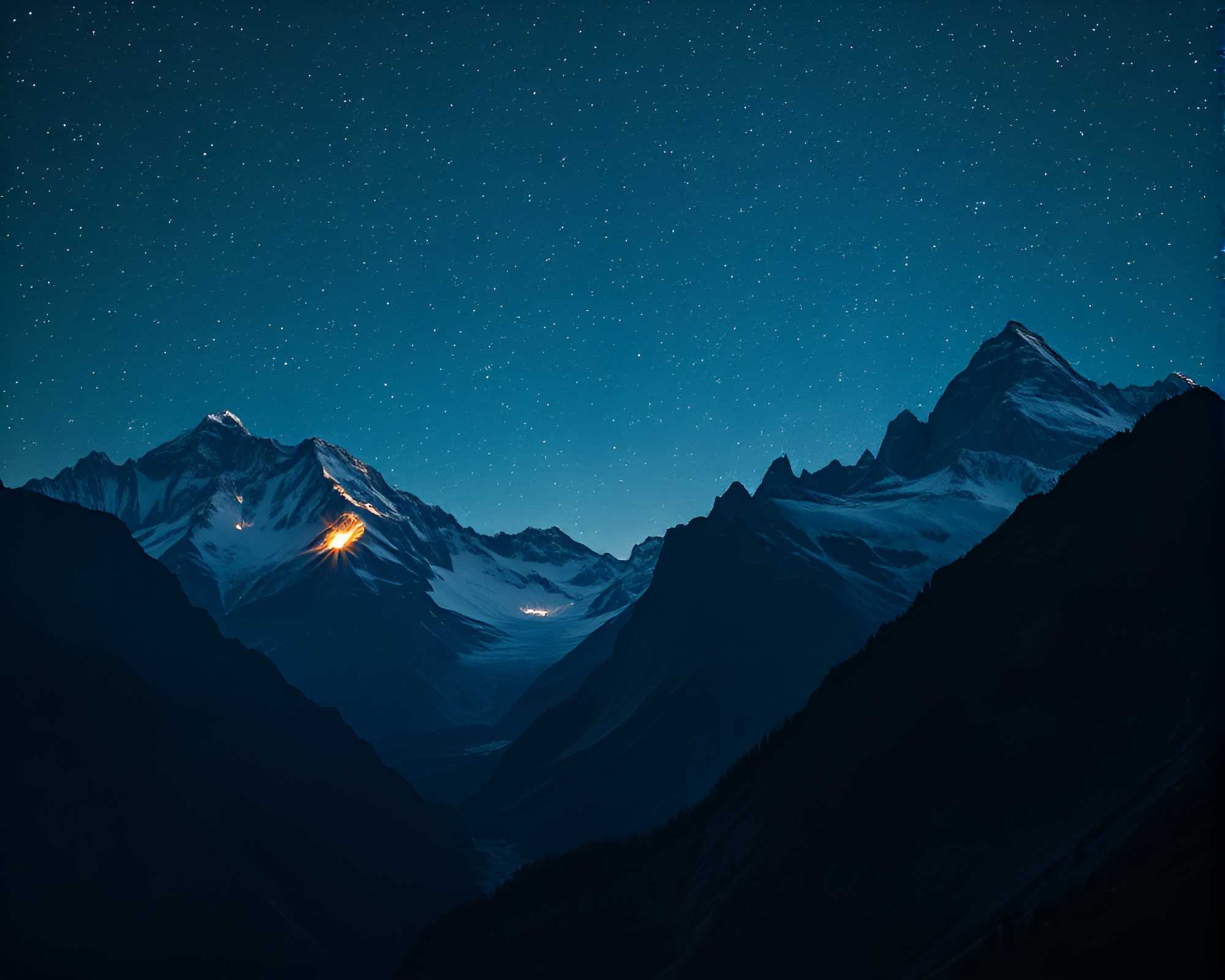 Majestic Mountain Peaks Under Starlit Night Sky – free AI stock image