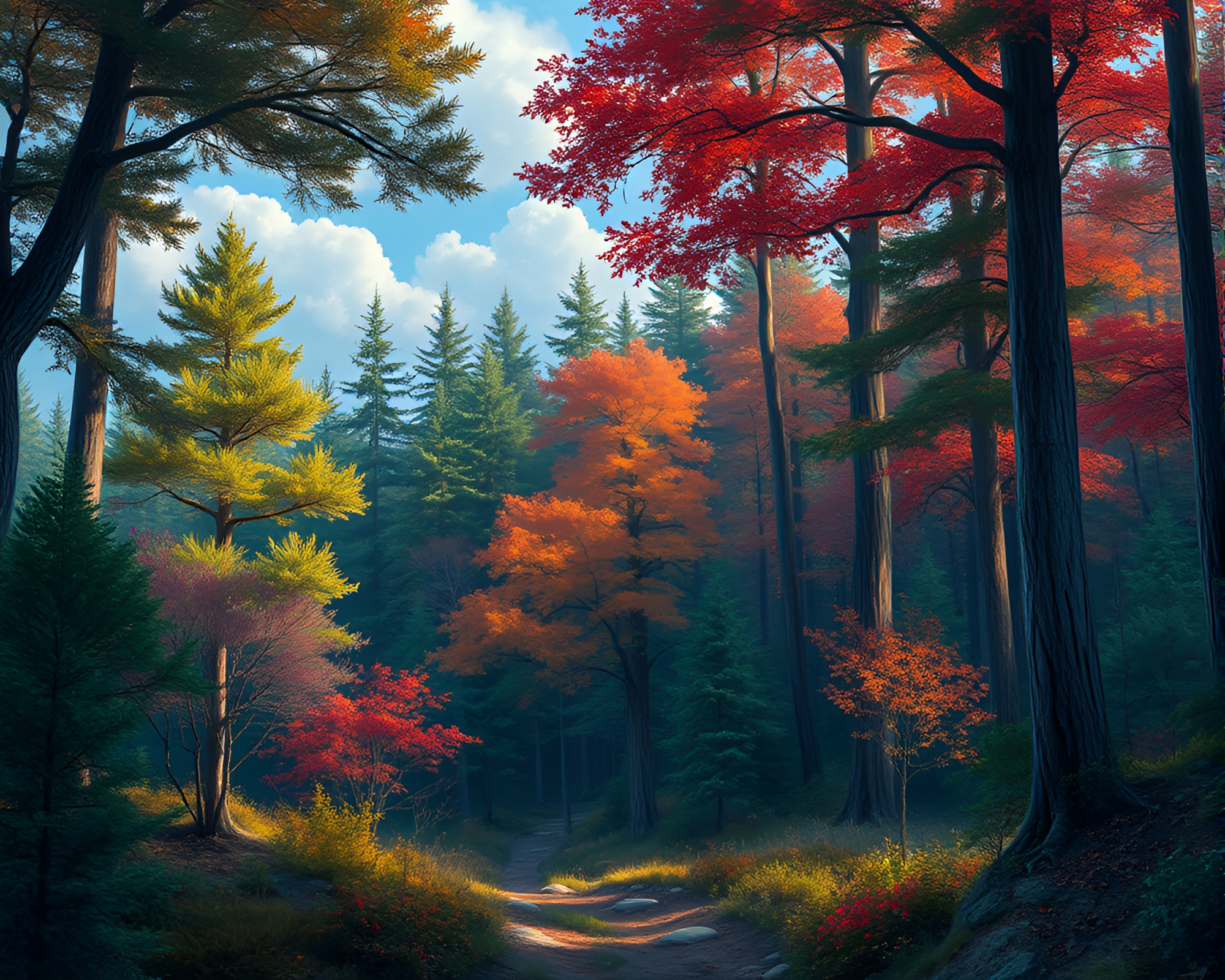 Beautiful Forest Landscape in Realism Style – free AI stock image