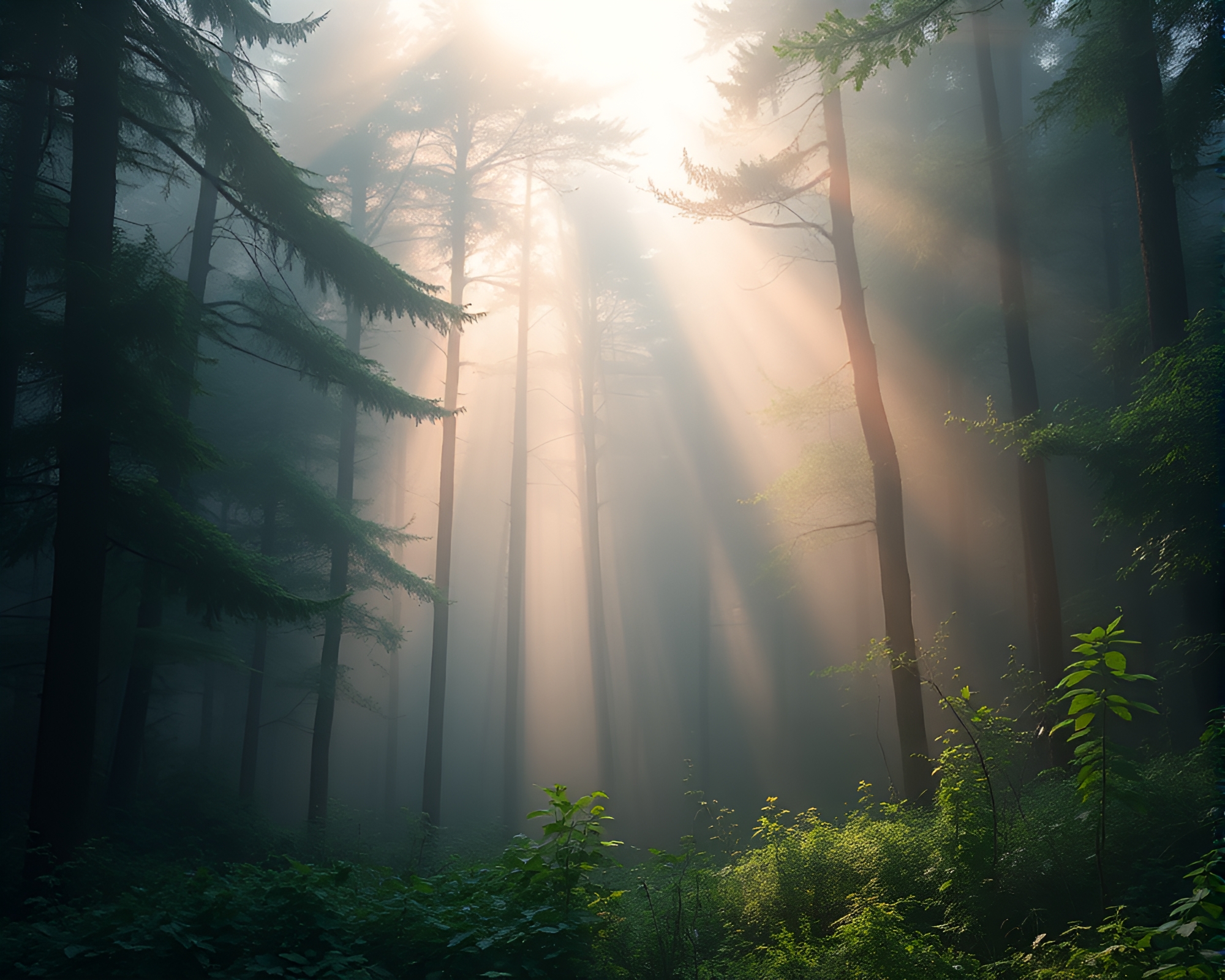 Ethereal Forest Enveloped in Morning Mist – free AI stock image