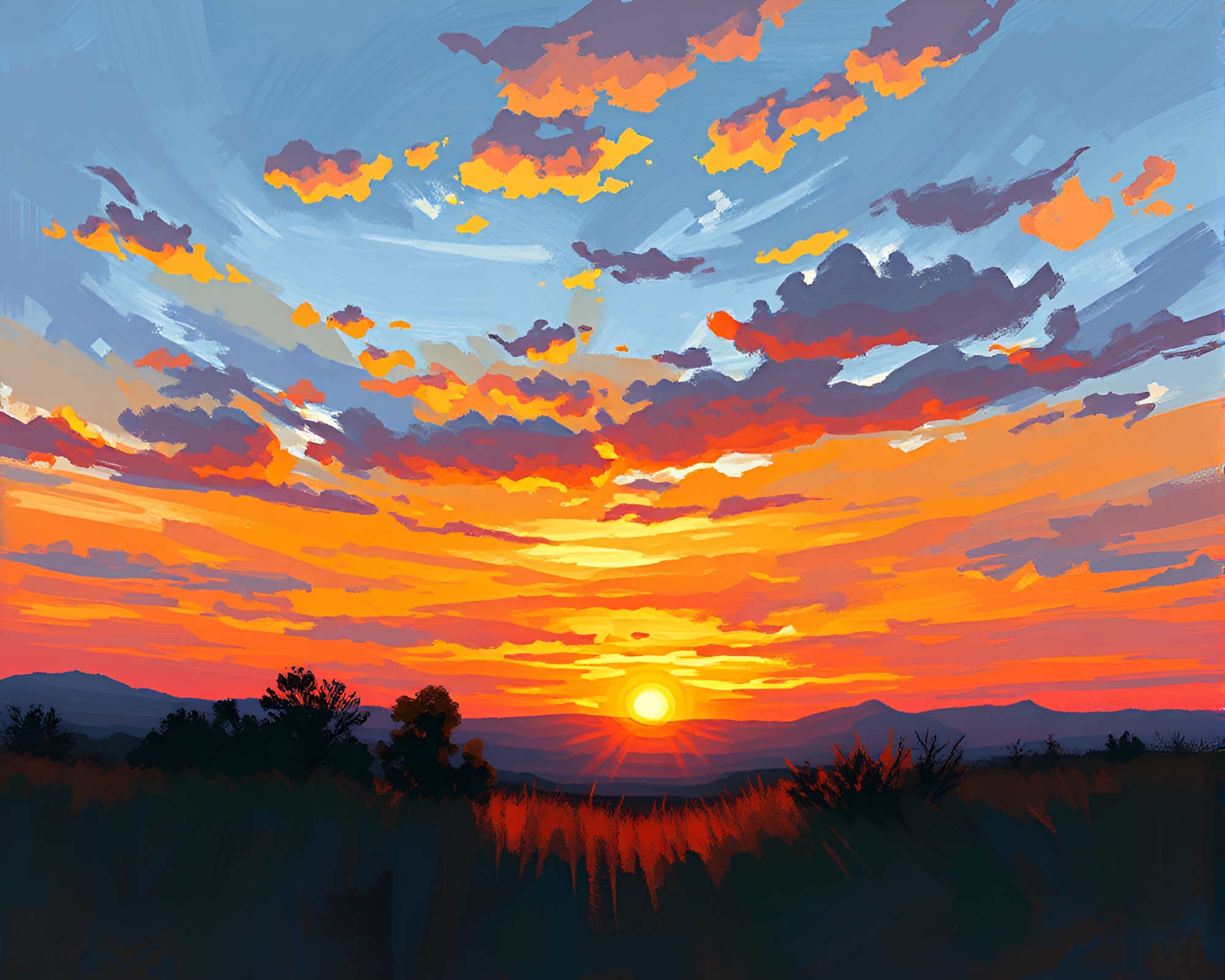Vibrant Sunset in Classic Impressionist Style – free AI stock image