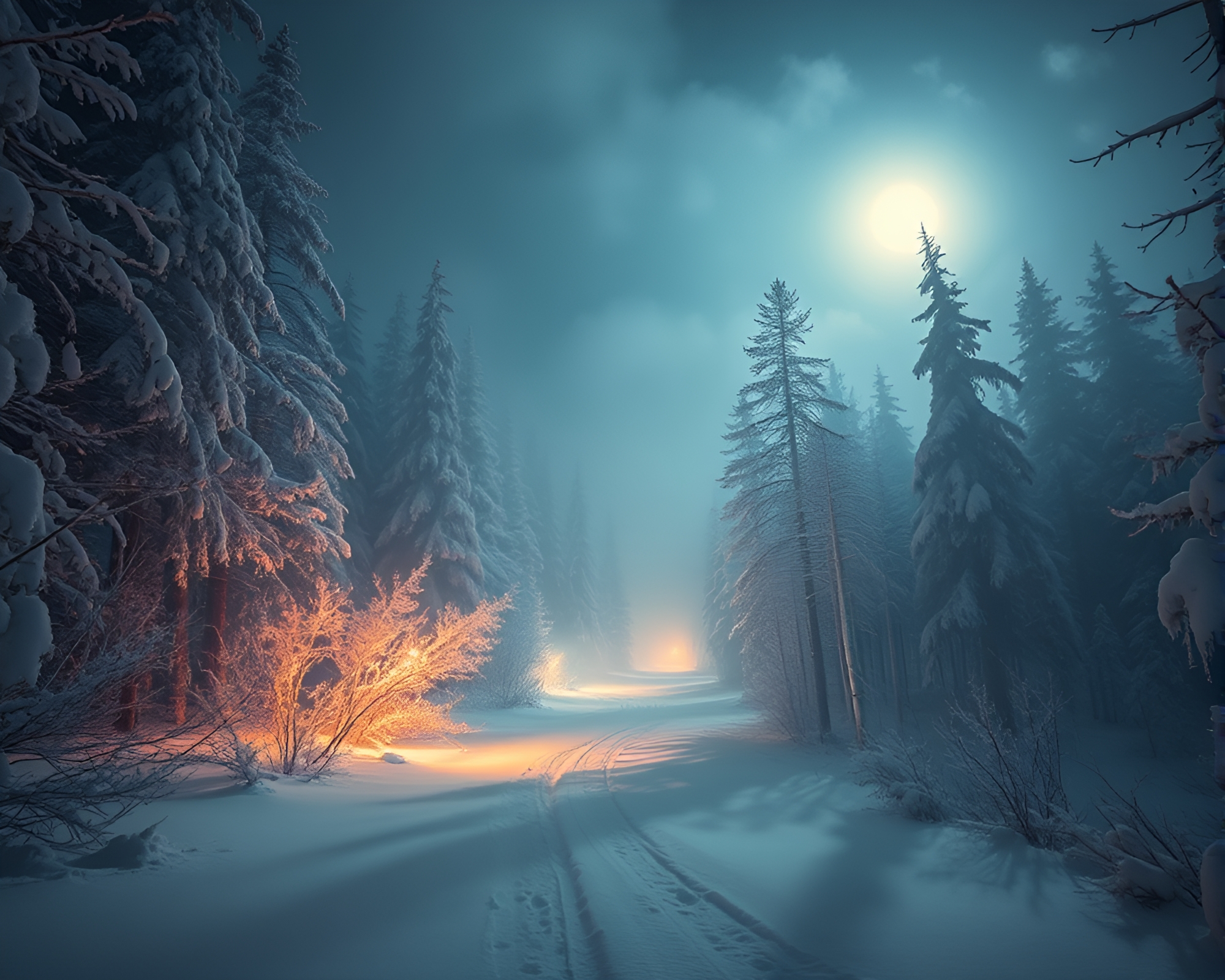 Ethereal Winter Forest Wonderland in Moonlight Glow – free AI stock image