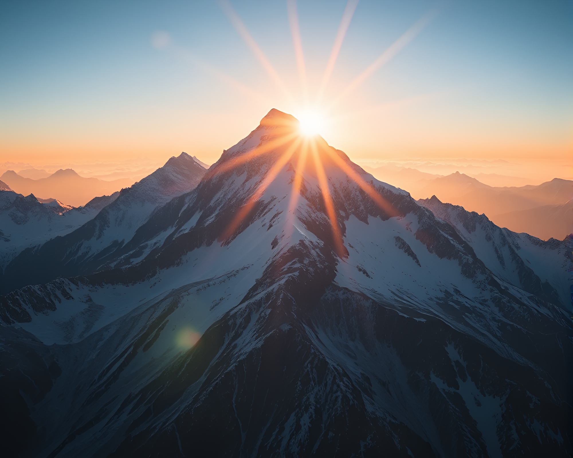 Majestic Mountaintop Illuminated by Rising Sun – free AI stock image
