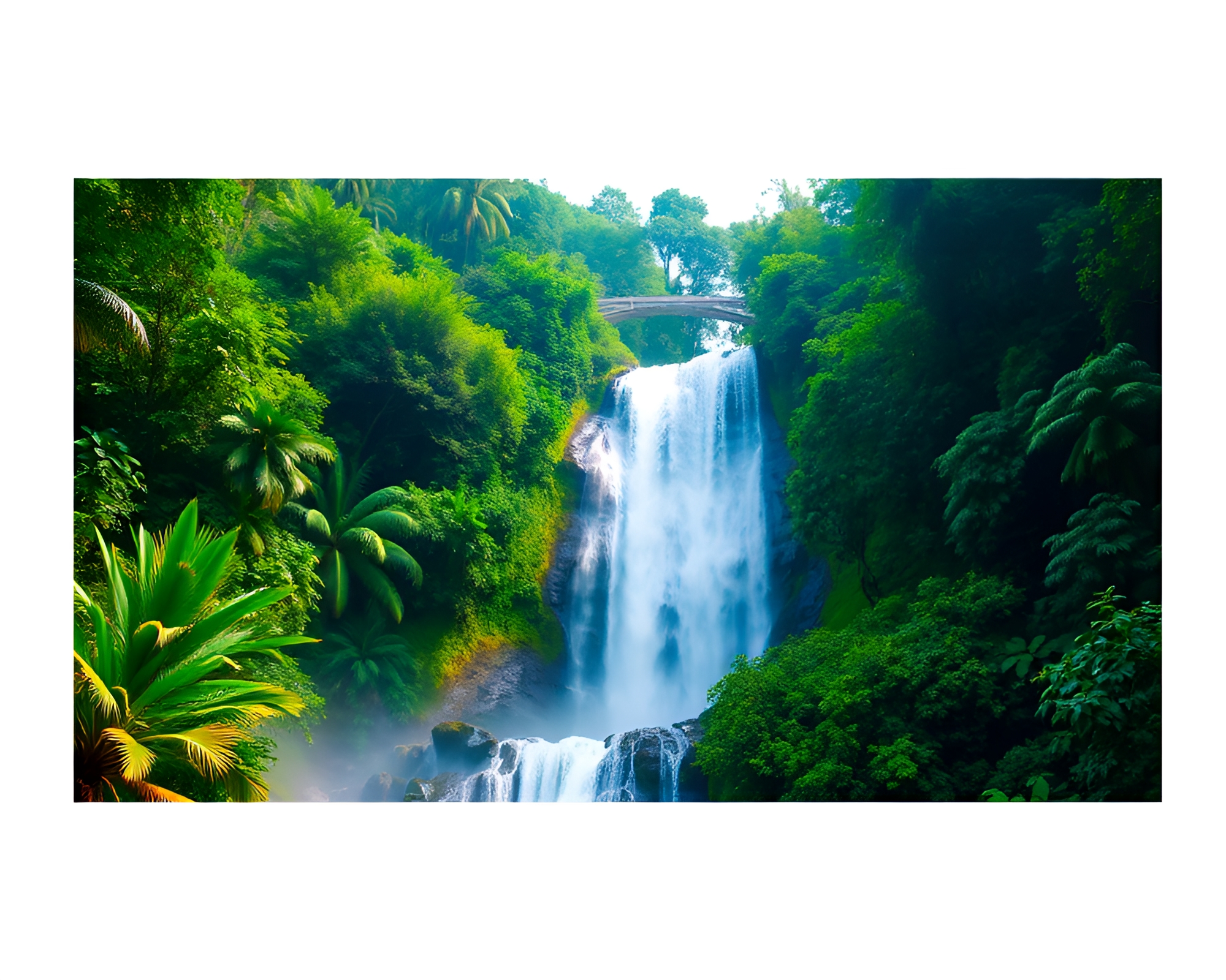 Majestic Waterfall in Lush Green Forest – free AI stock image