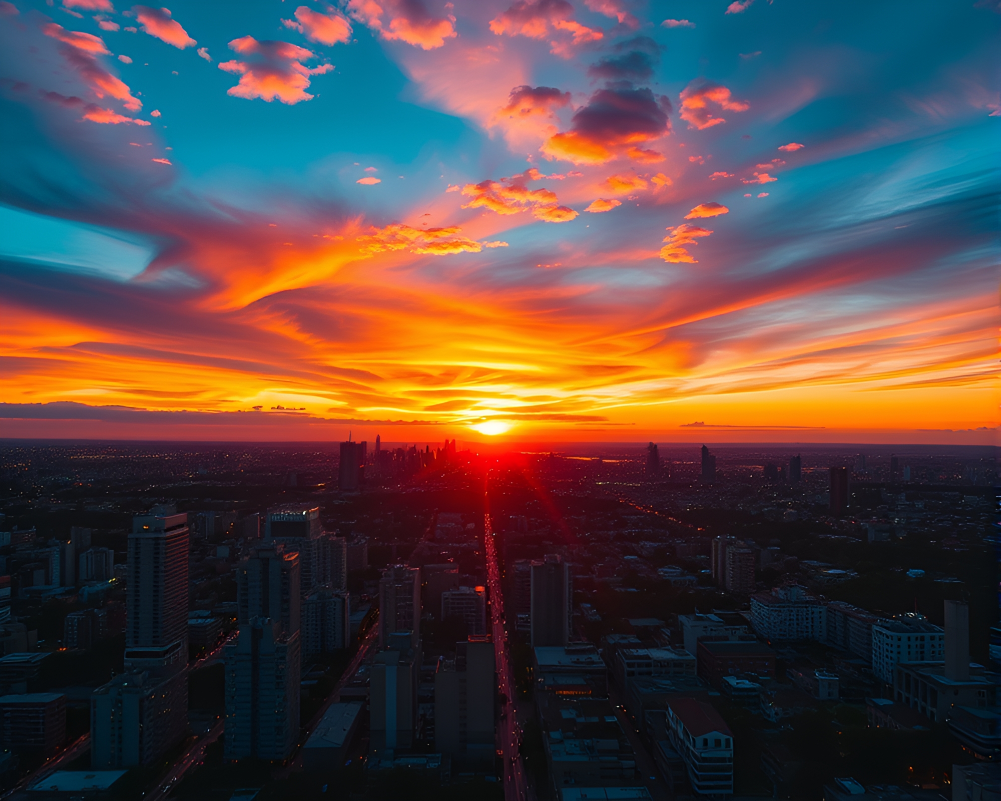 Vibrant Sunset Over Cityscape – free AI stock image