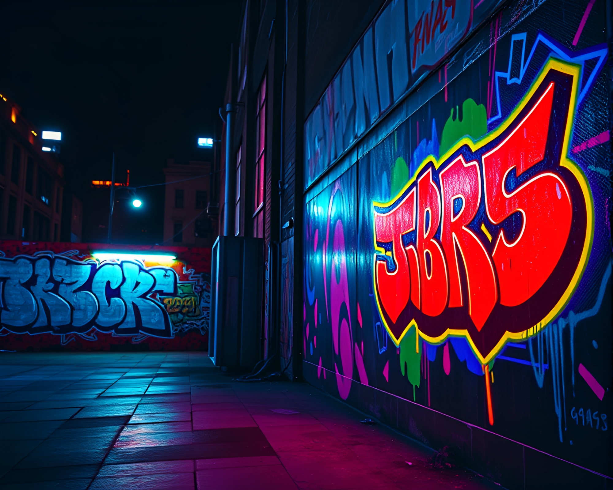 Vivid Neon Street Art in Urban Setting – free AI stock image