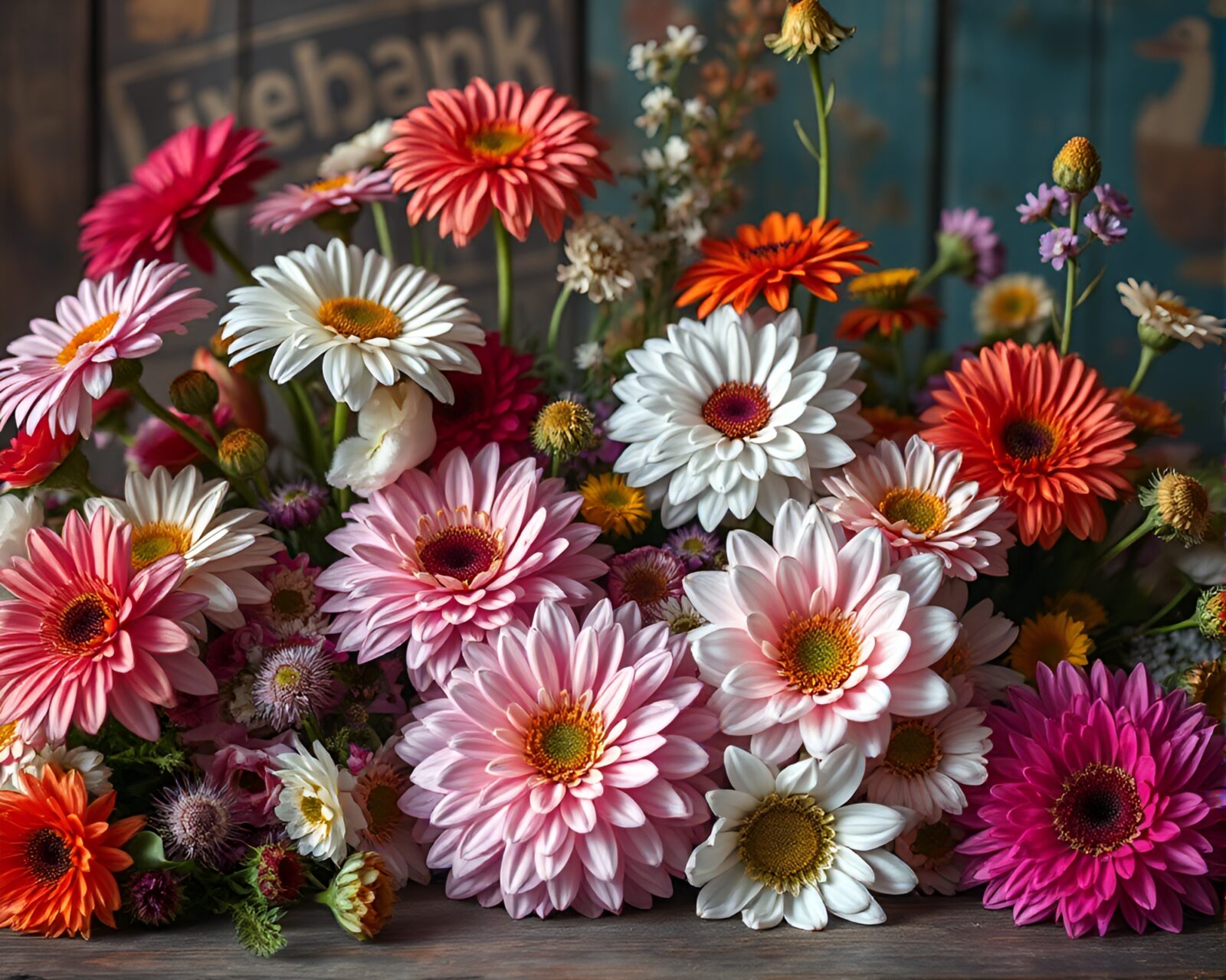 Beautiful arrangement of flowers in a vintage setting