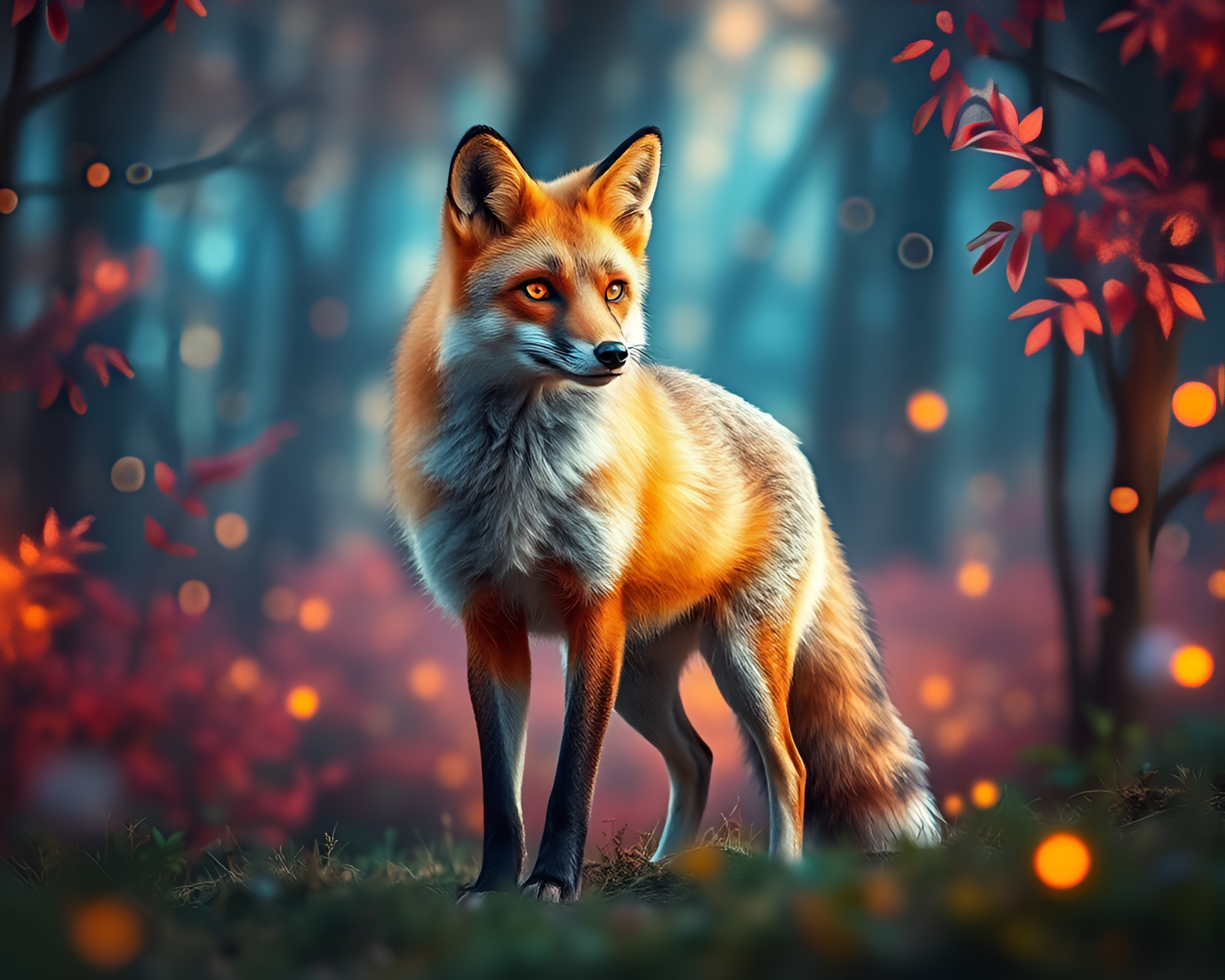 Majestic Fox in Enchanted Forest – free AI stock image