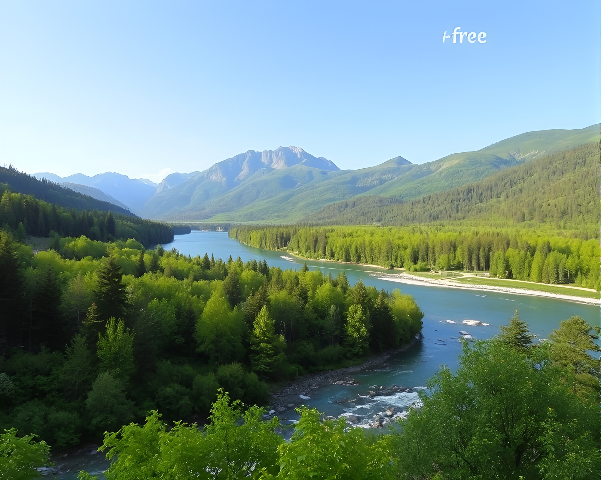 Tranquil River in Lush Green Landscape – free AI stock image