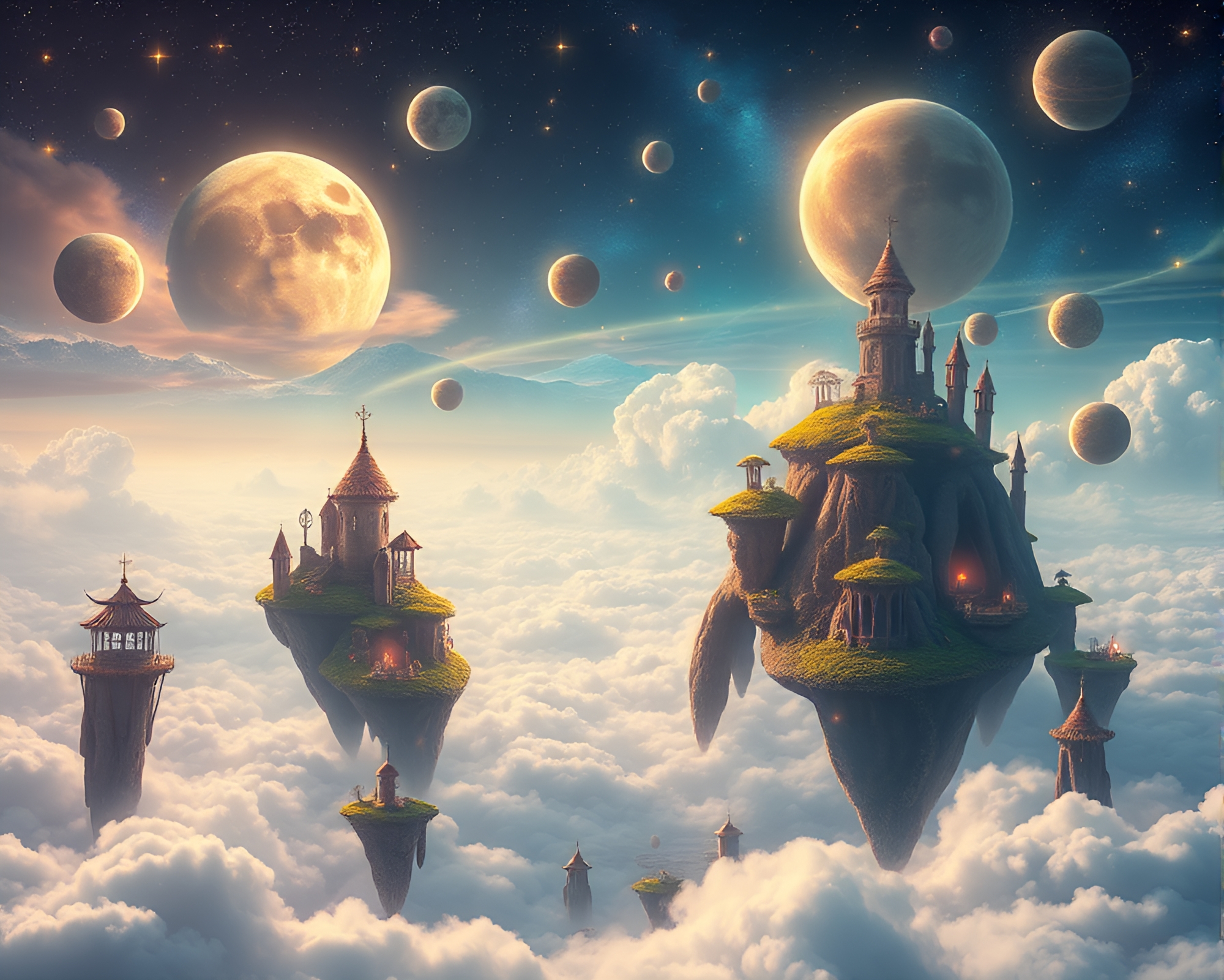 Surreal Fantasy Landscape with Celestial Bodies – free AI stock image