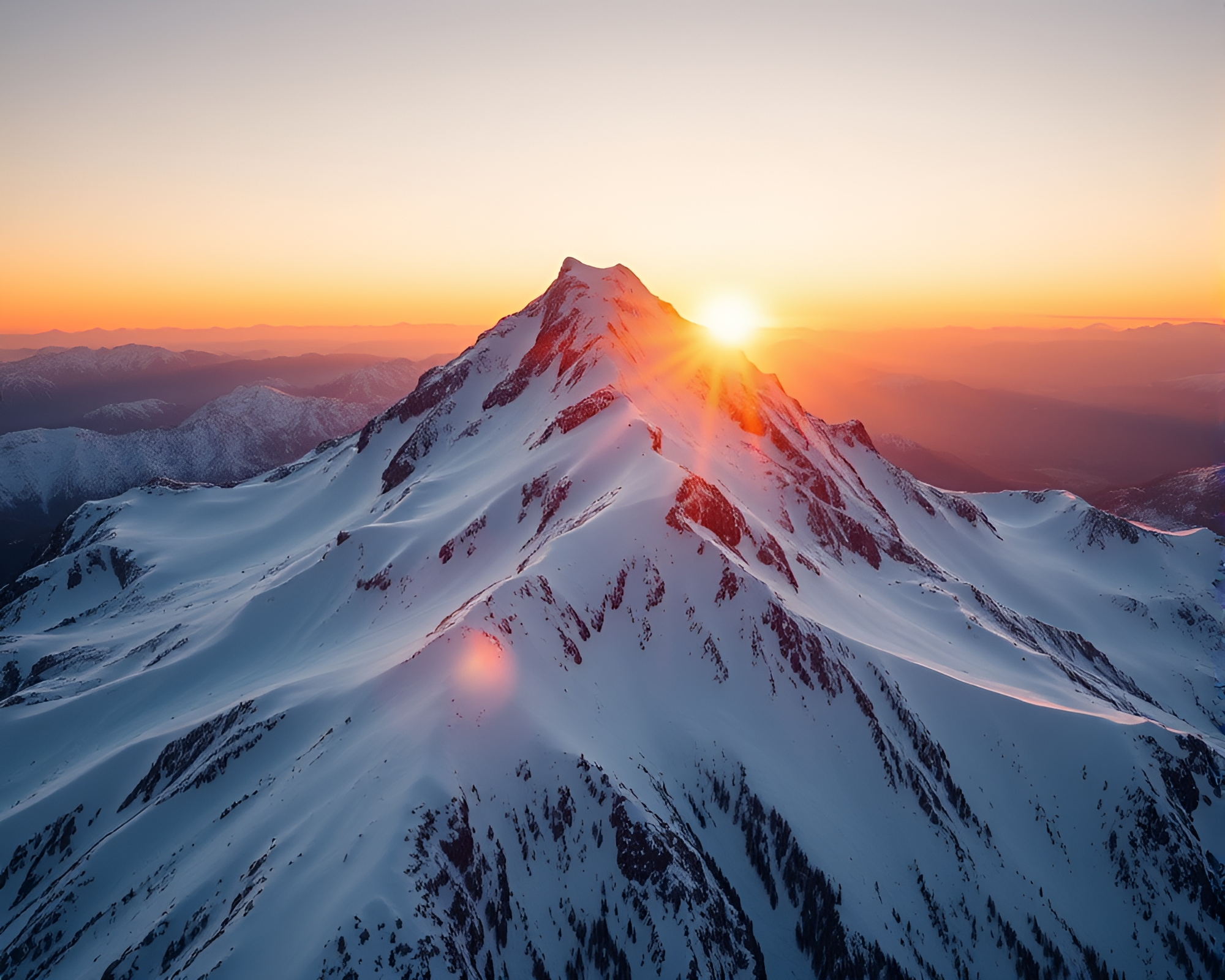 Serene Snowy Mountain Peak at Sunset – free AI stock image