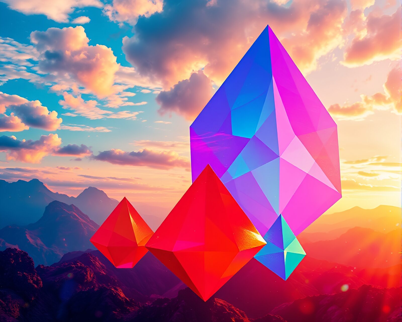Colorful abstract shapes in modern style under bright lights