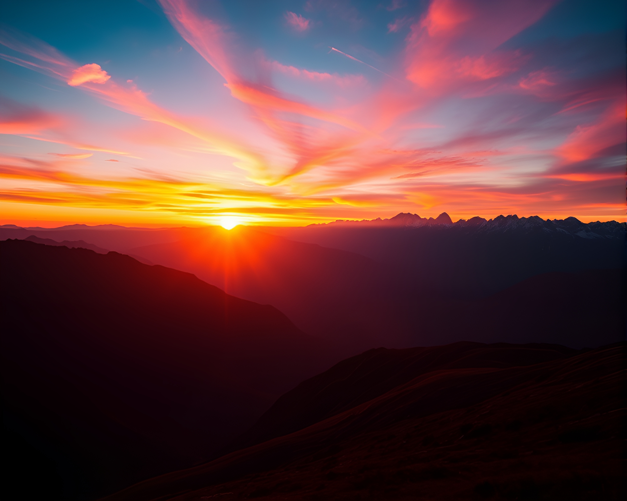 Vibrant Sunset Over Mountain Range – free AI stock image