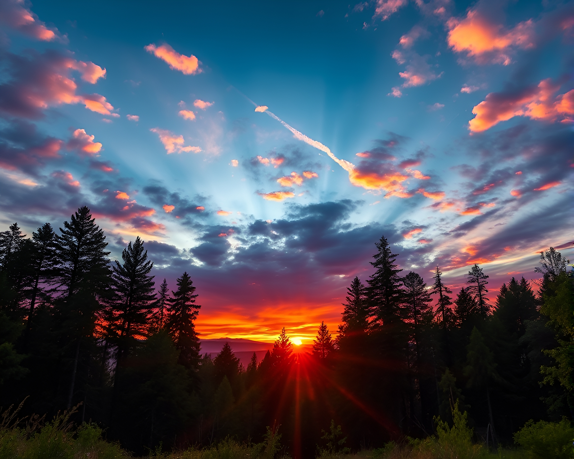 Luminous Forest Sunset Silhouette Nature Landscape – free AI stock image