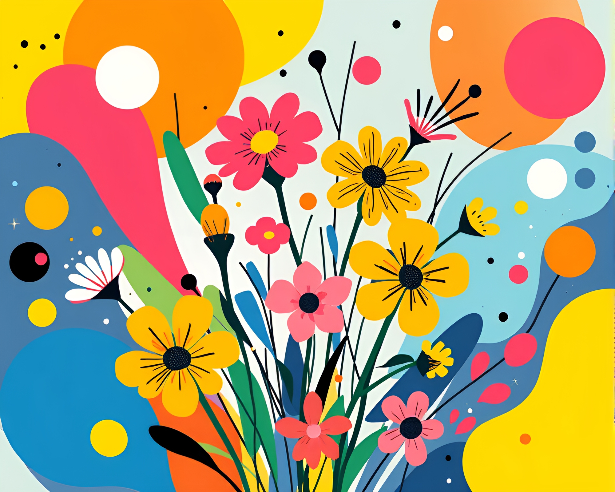 Vibrant flowers in Abstract Art Composition – free AI stock image