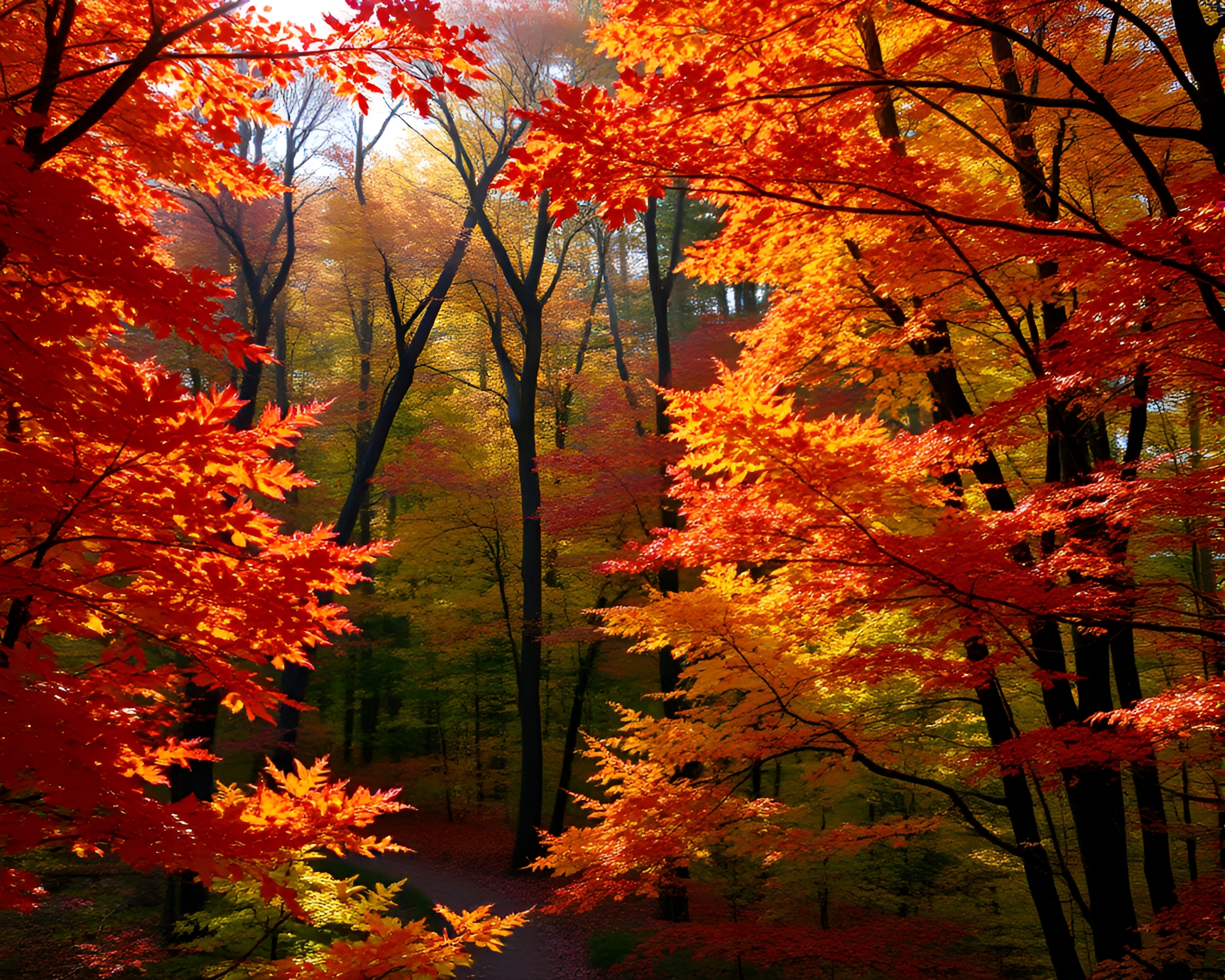Vibrant Autumn Leaves in Forest Canopy – free AI stock image