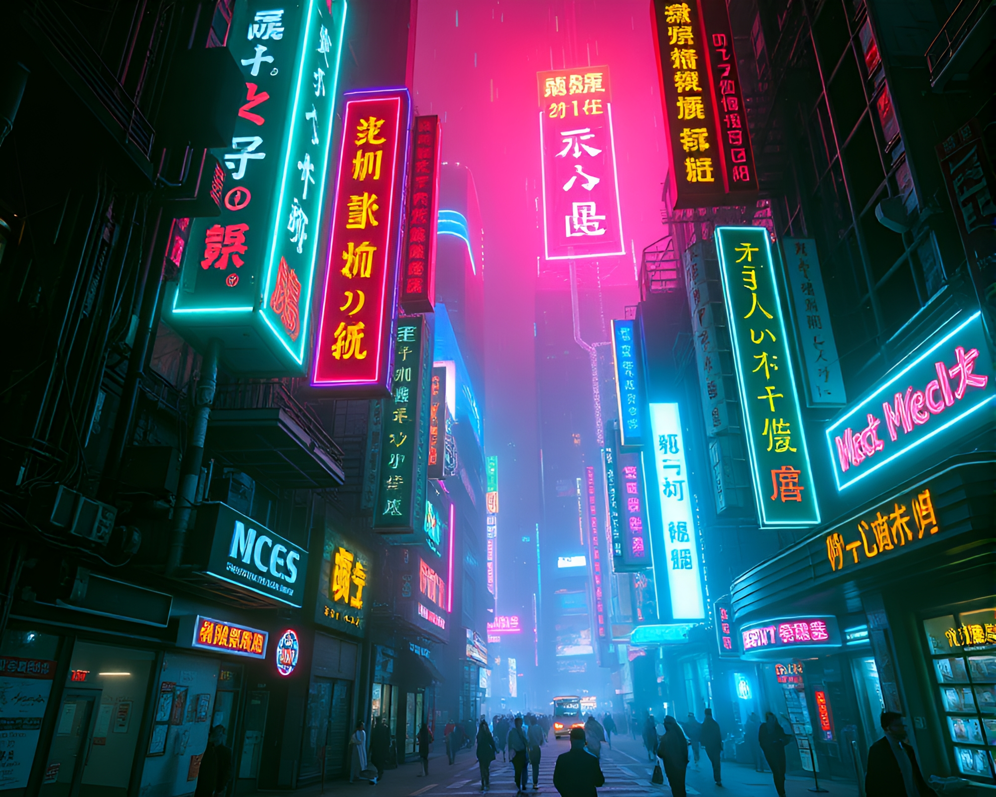 Cyberpunk Metropolis Illuminated by Neon Signage – free AI stock image