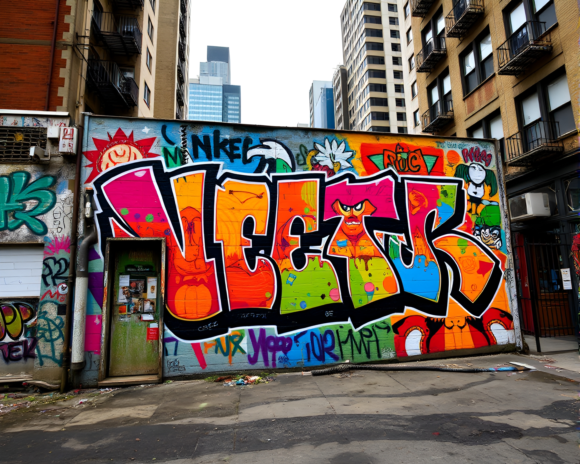 Vibrant Street Art Mural in Urban City Landscape – free AI stock image