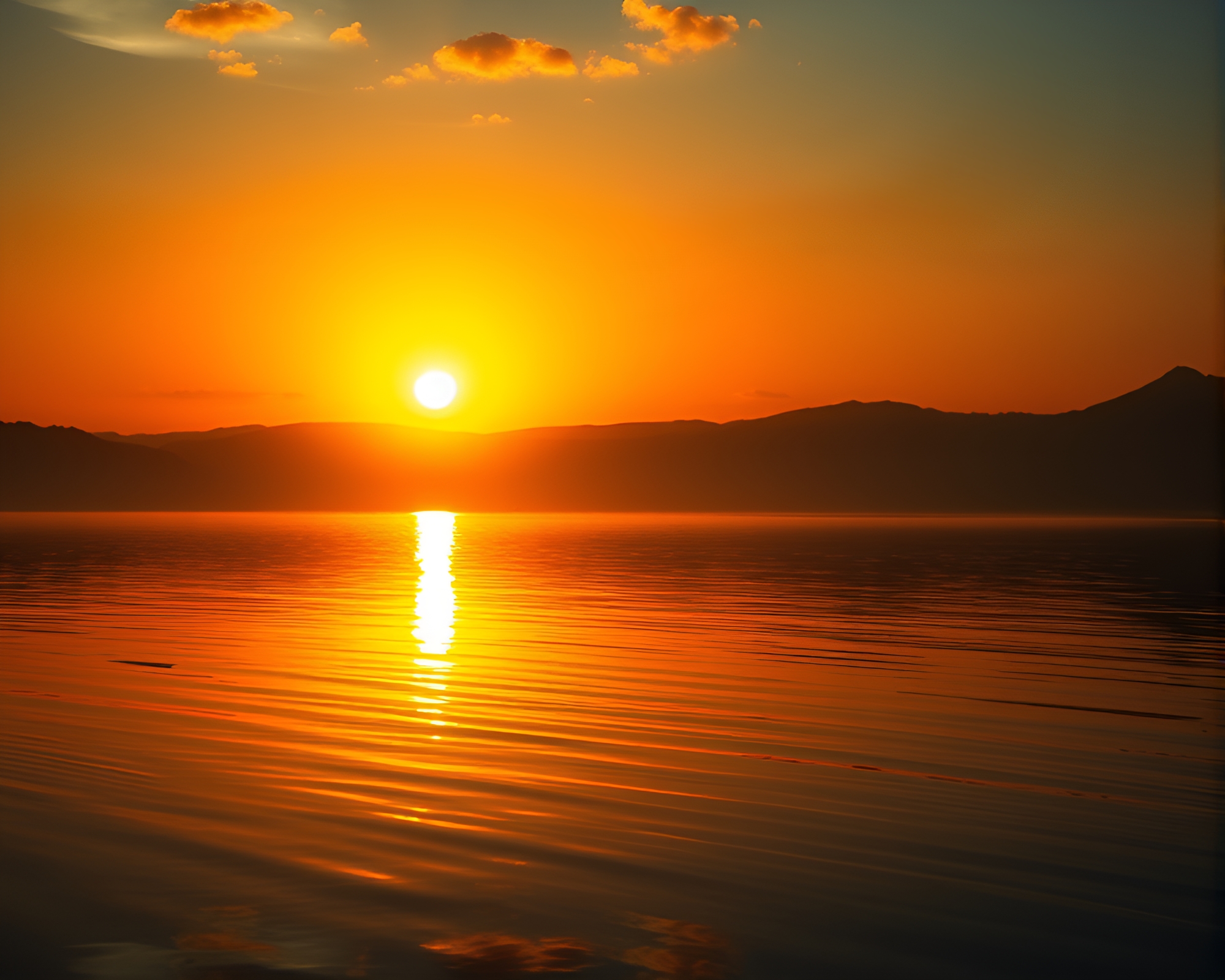 Majestic Sunset Over Tranquil Lake – free AI stock image