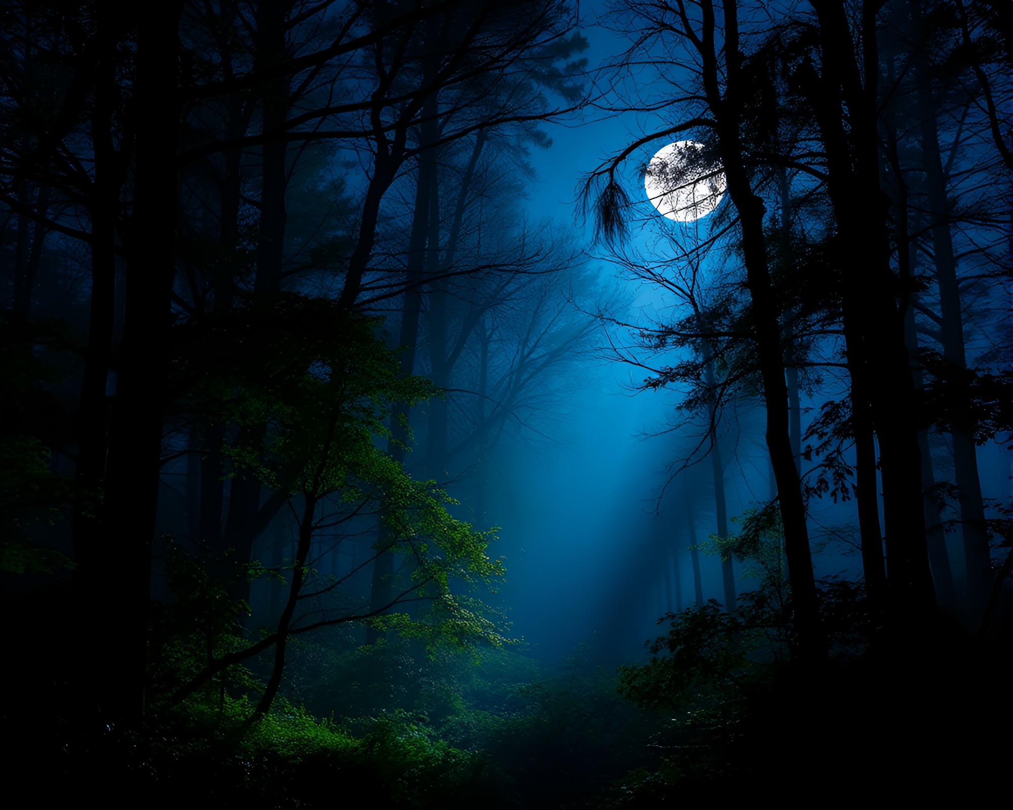 Enchanting Forest Scene with Moonlight Illumination – free AI stock image