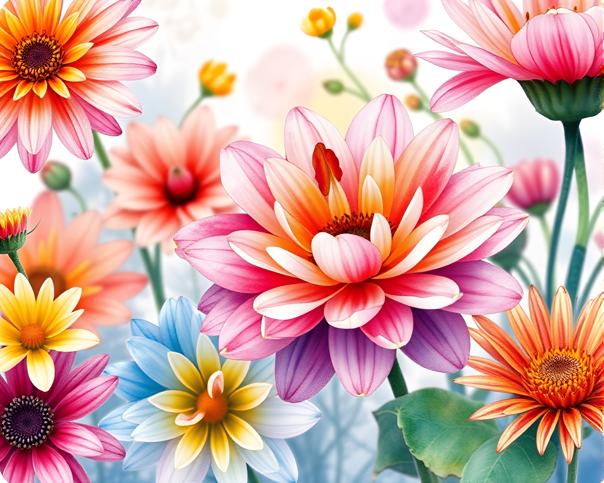 Vibrant Flowers in Watercolor Style – free AI stock image