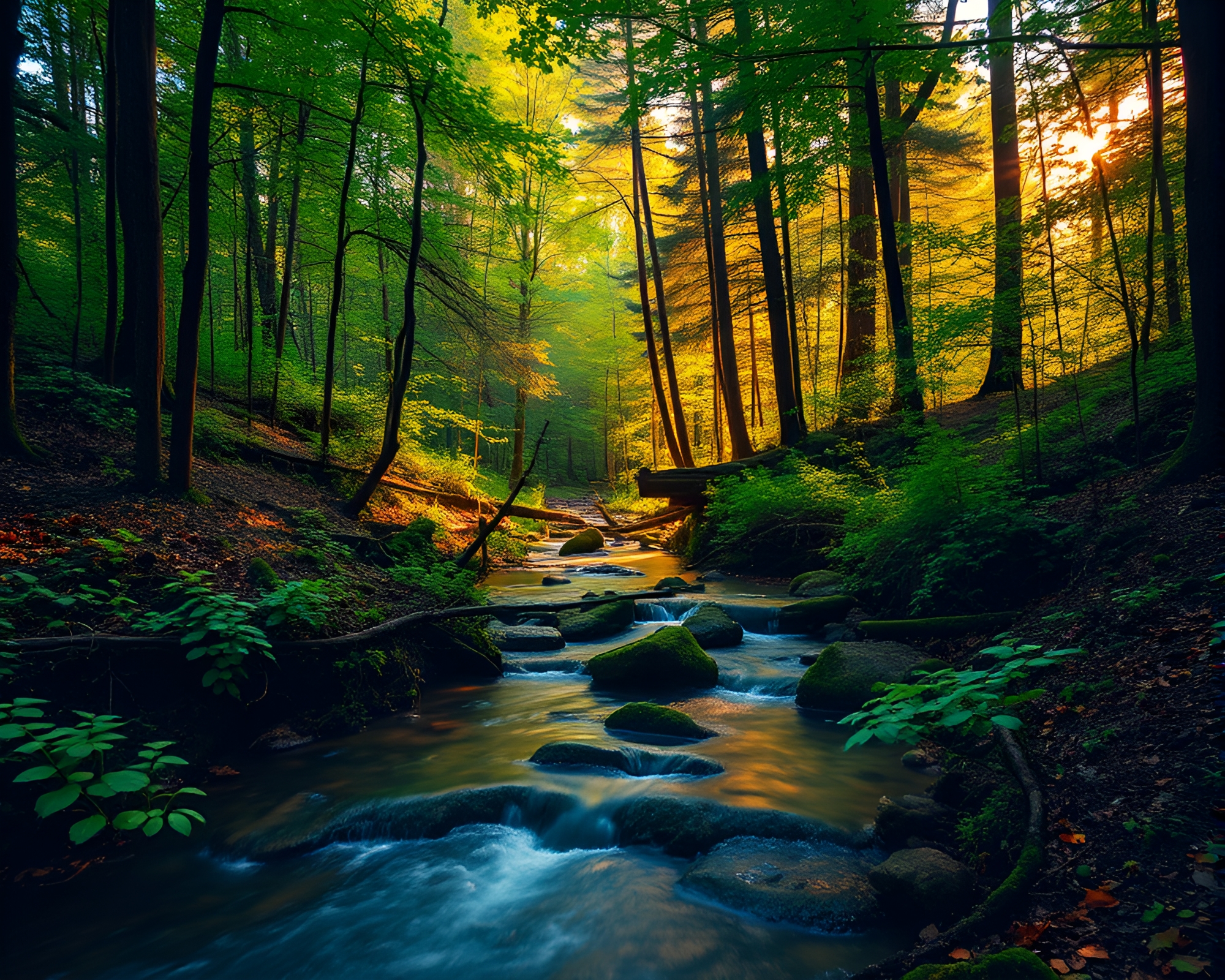 Vibrant Forest Stream Wilderness – free AI stock image
