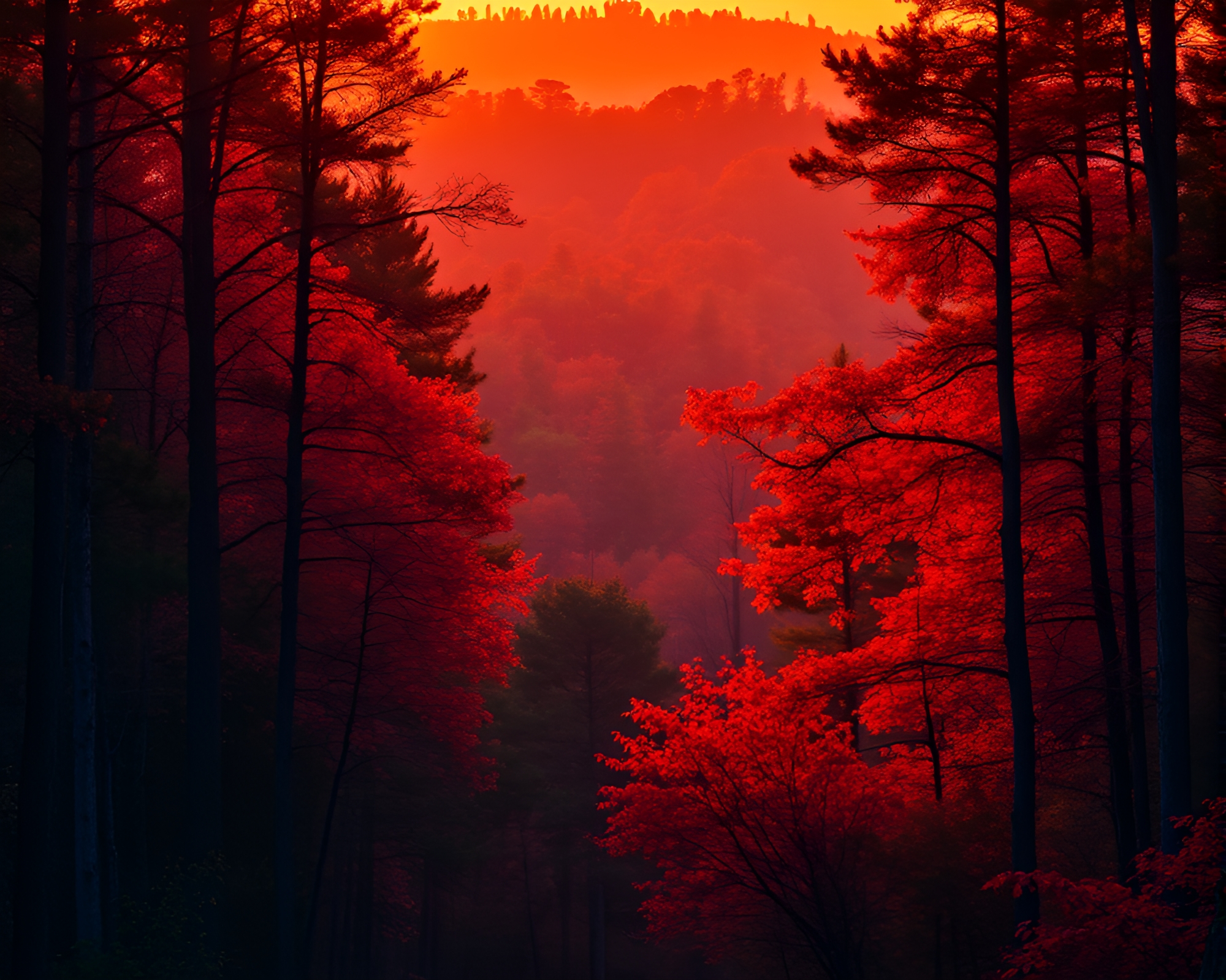 Vibrant Forest Sunset Photography – free AI stock image