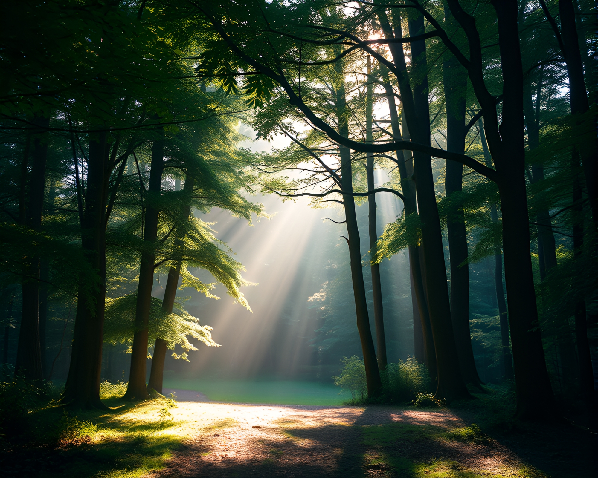 Ethereal Forest Glade Bathed in Golden Light – free AI stock image