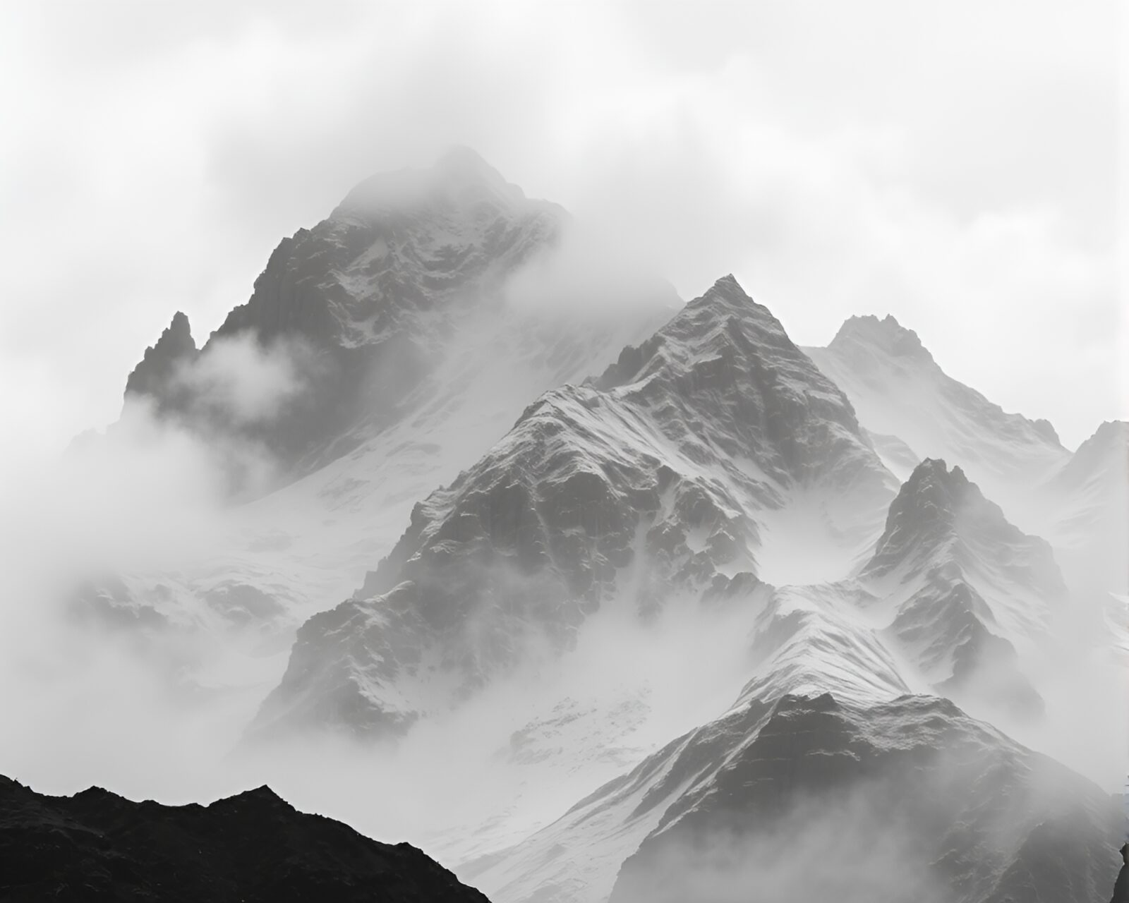 Mysterious black and white artistic mountain scenery