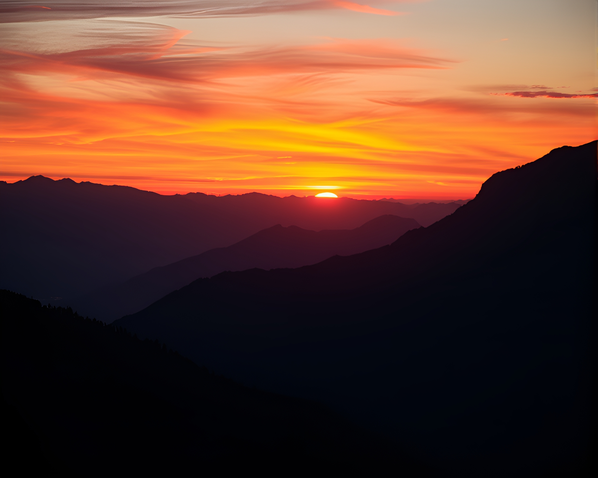 Vibrant Sunset over Majestic Mountain Range – free AI stock image
