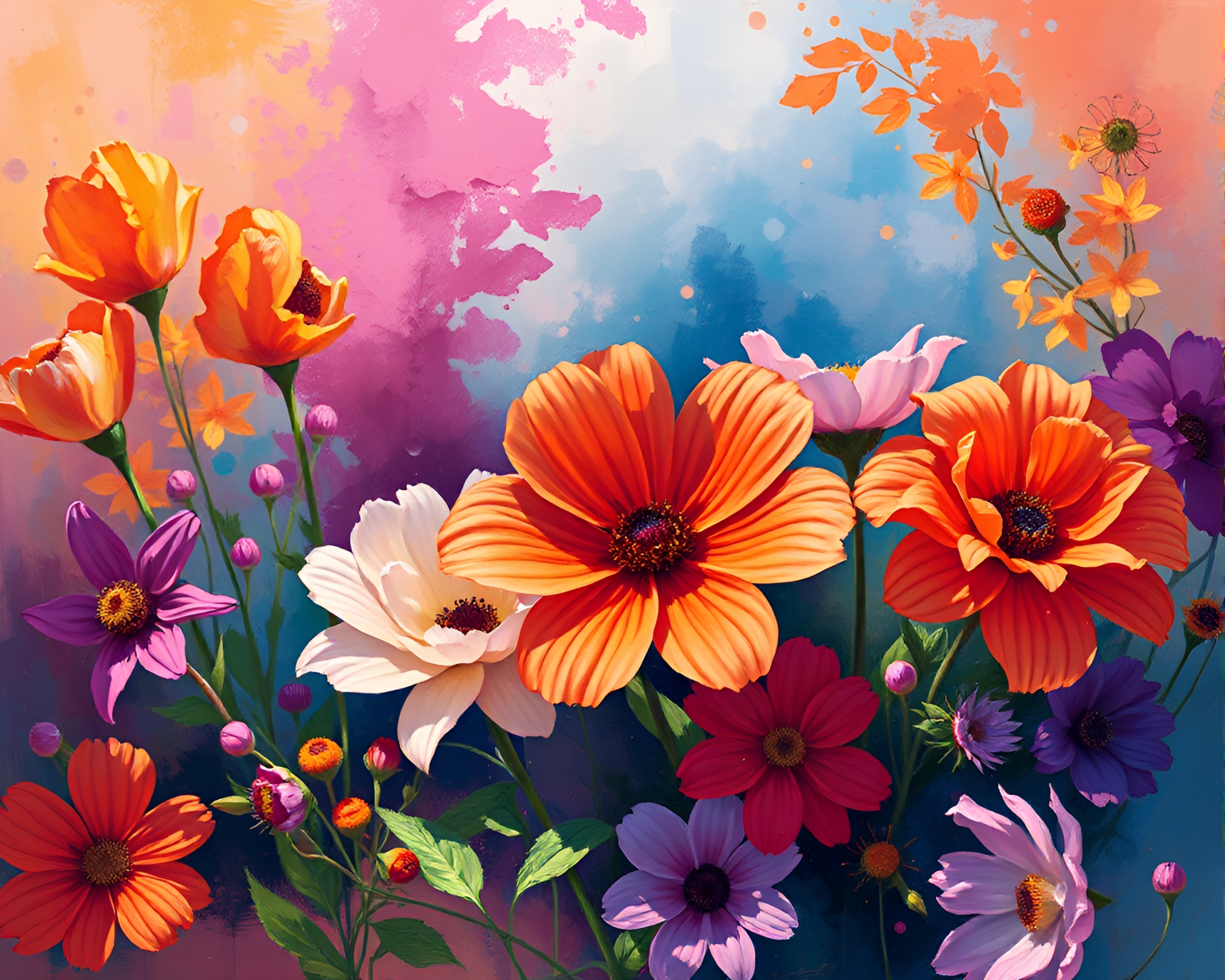 Vibrant Flower Portrait in Impressionist Style – free AI stock image