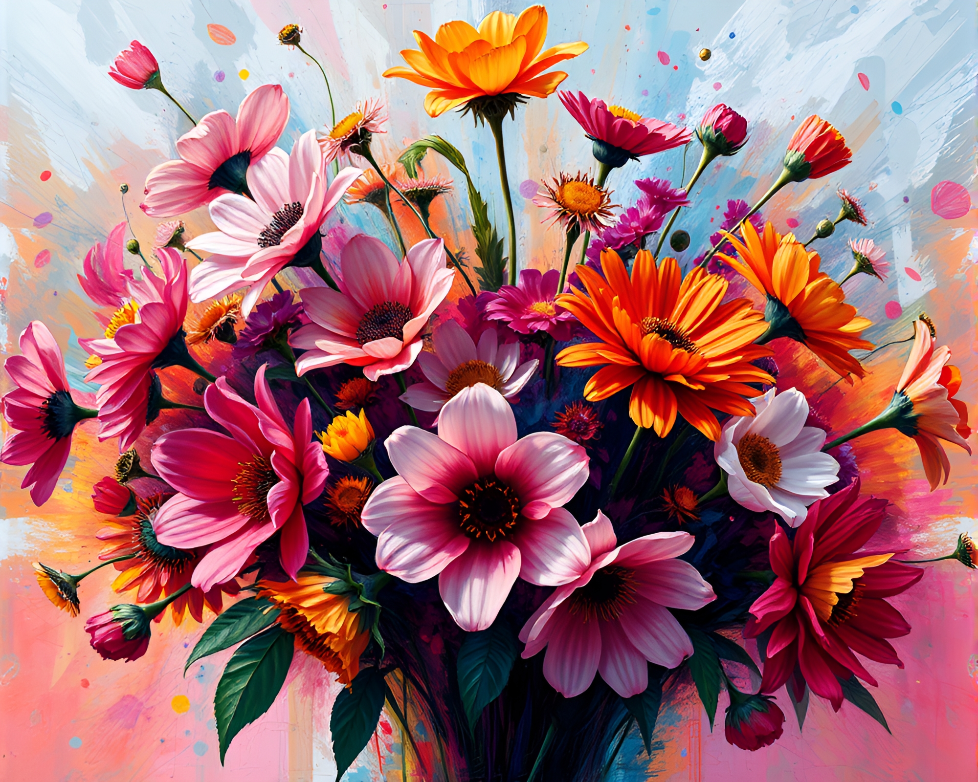 Vibrant Flowers in Abstract Artwork – free AI stock image