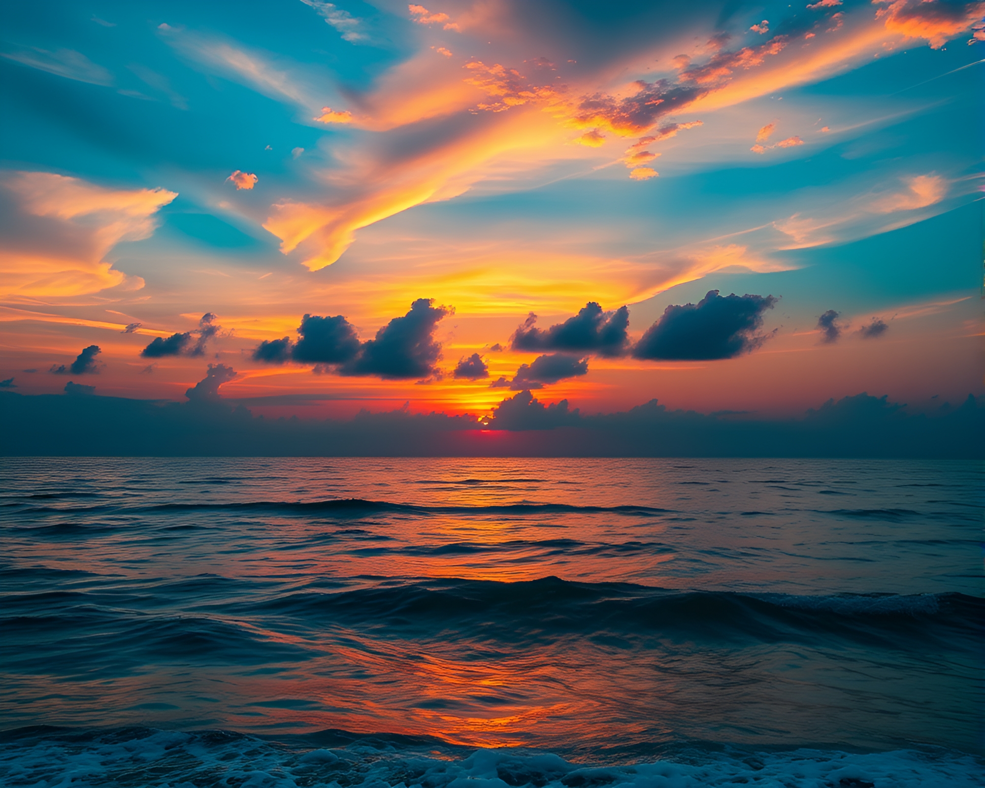 Vibrant Sunset Over Tranquil Ocean Waves – free AI stock image