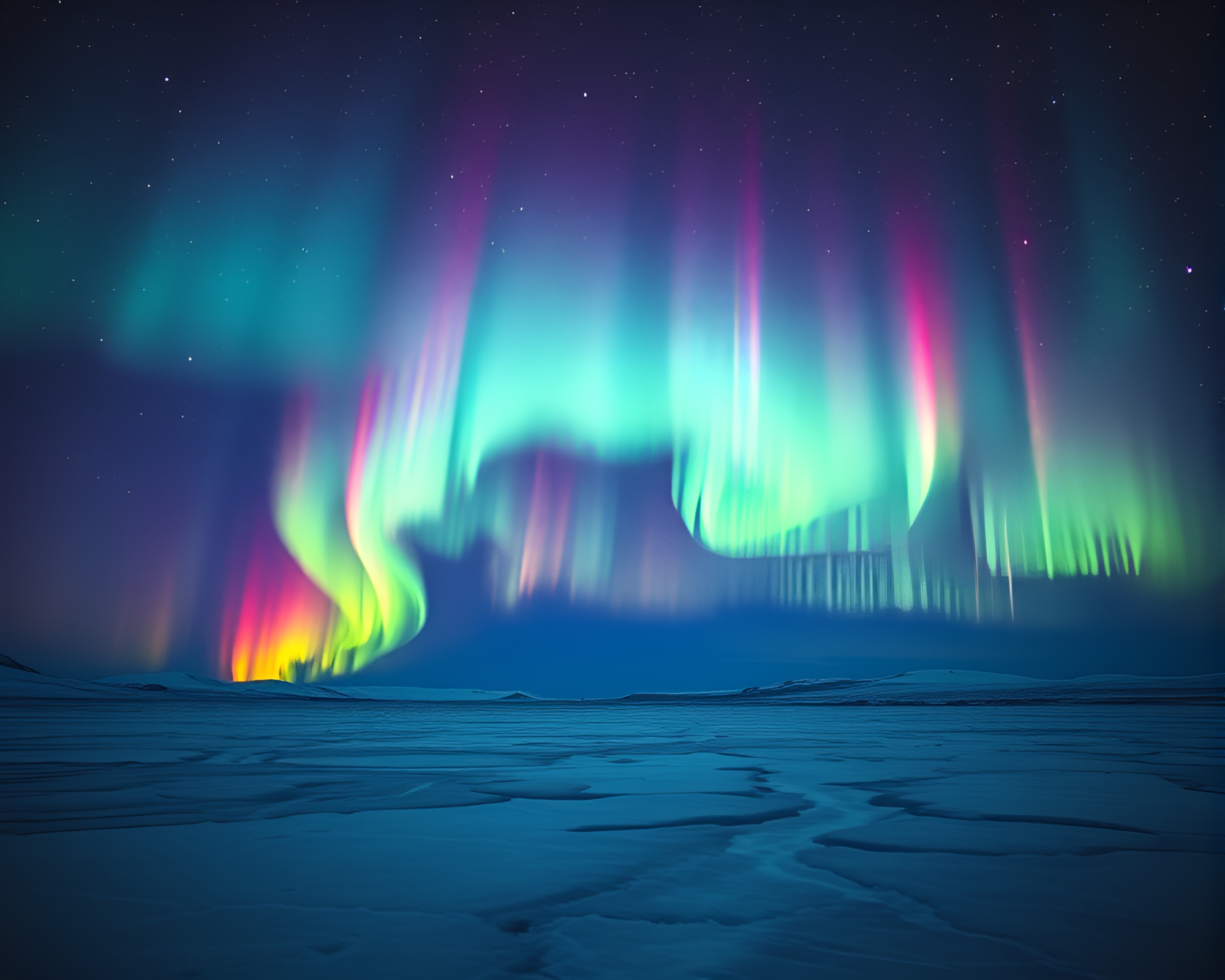 Enchanting Aurora Borealis Over Icy Wilderness – free AI stock image