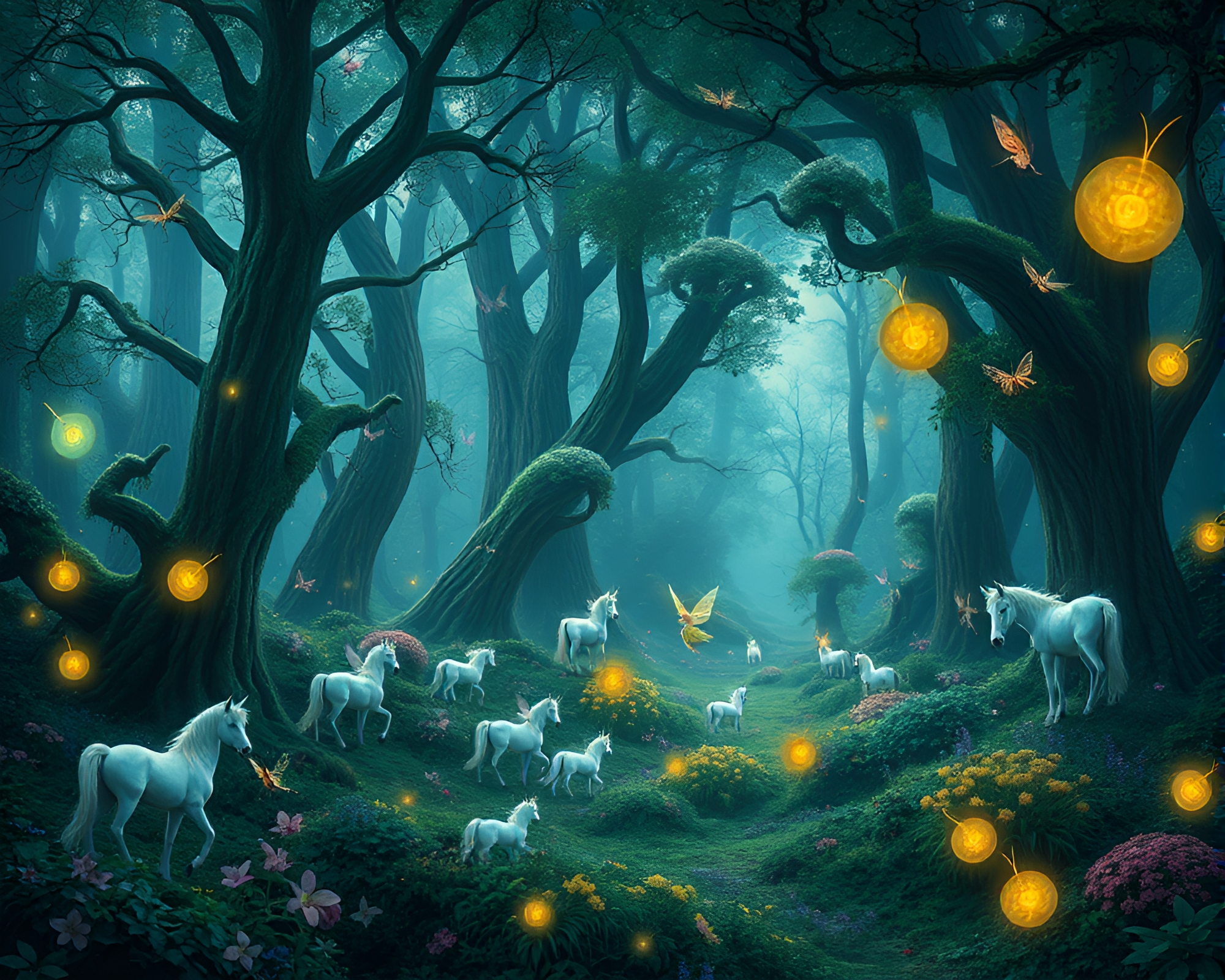 Whimsical Forest with Enchanted Creatures – free AI stock image