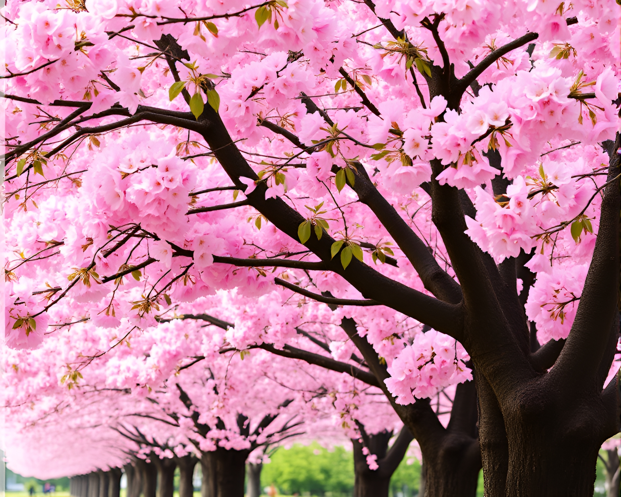 Cherry Blossom Trees in full Bloom in Park – free AI stock image