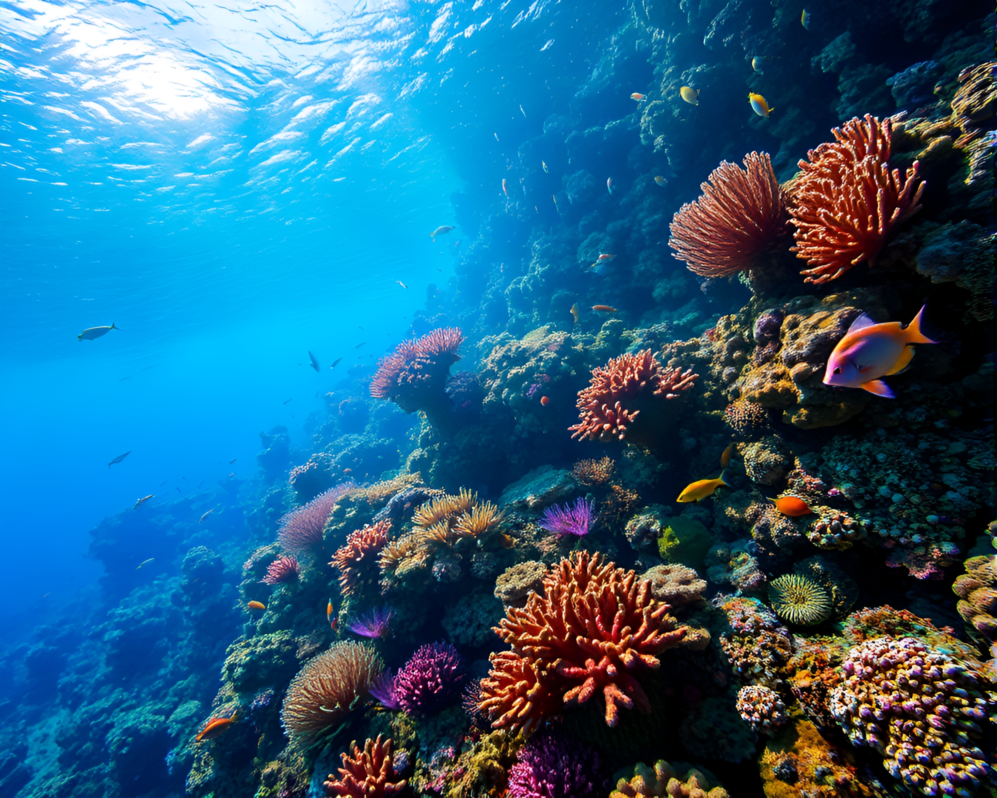 Vibrant underwater world with coral reefs – free AI stock image